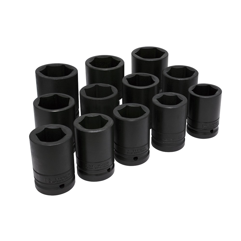 Juego de dados largos de impacto cuadro de 1", 6 puntas, en pulgadas, 12 piezas Urrea