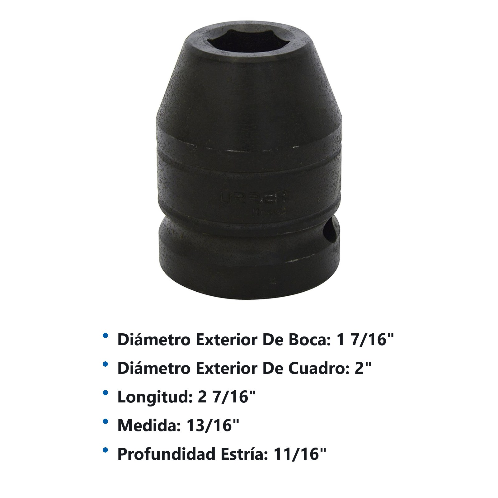 Dado de impacto cuadro de 1", 6 puntas, en pulgadas, 13/16" Urrea - Imagen 2