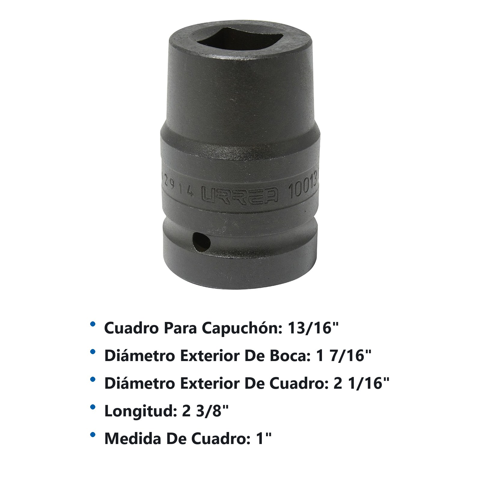 Dado de impacto doble boca en pulgadas cuadro de 1" para capuchón, 13/16" Urrea - Imagen 2