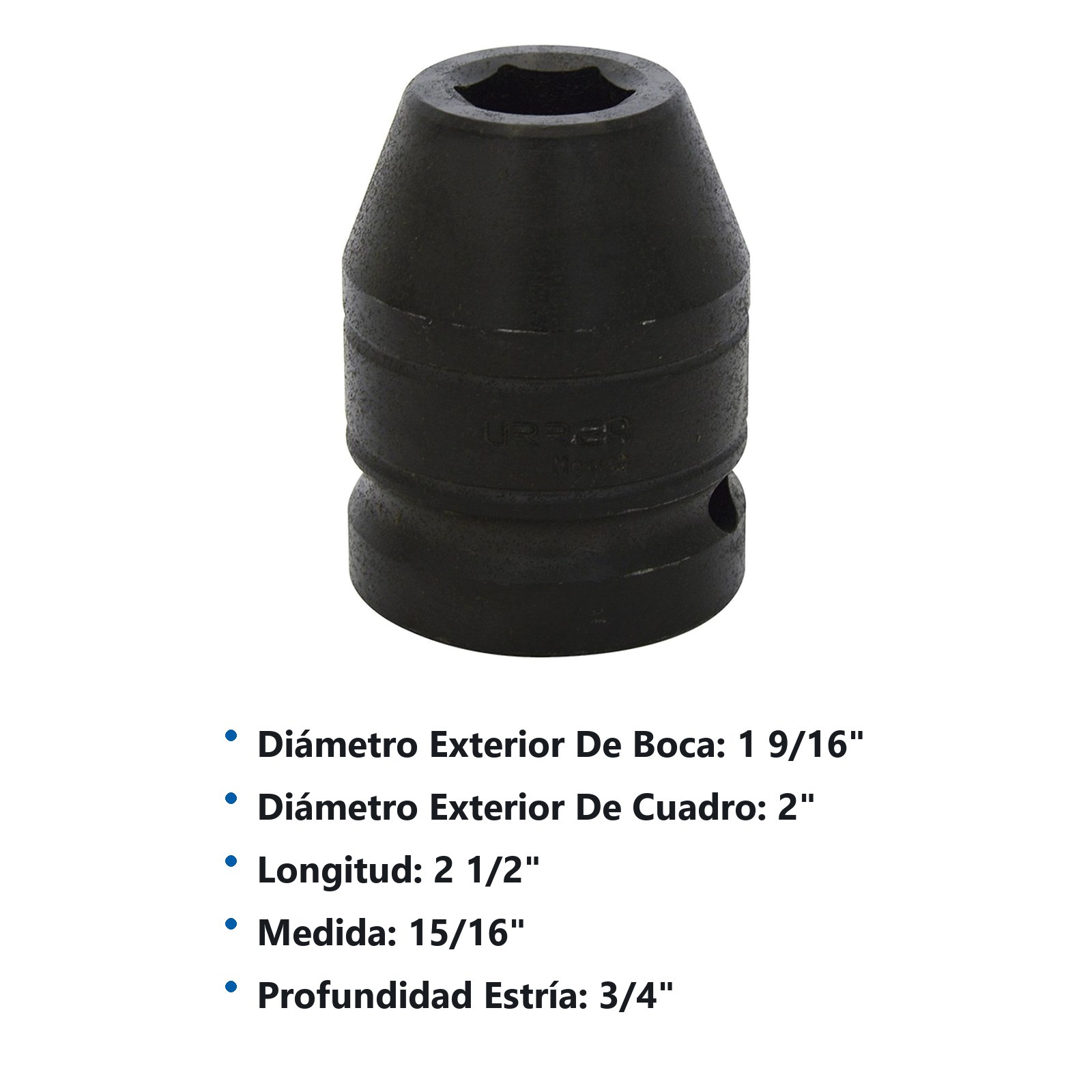 Dado de impacto cuadro de 1", 6 puntas, en pulgadas, 15/16" Urrea - Imagen 2