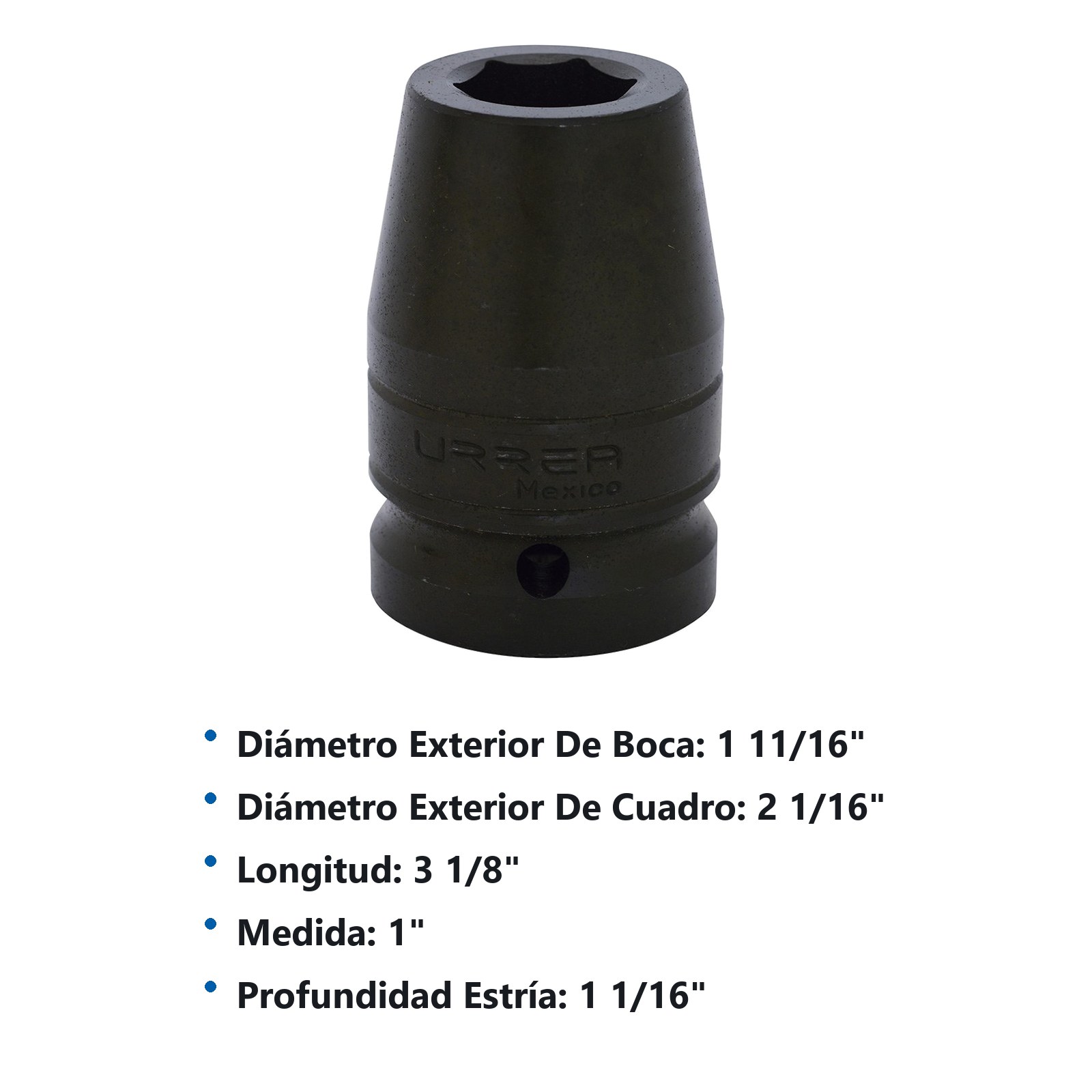 Dado de impacto largo cuadro de 1", 6 puntas, en pulgadas, 1" Urrea - Imagen 2