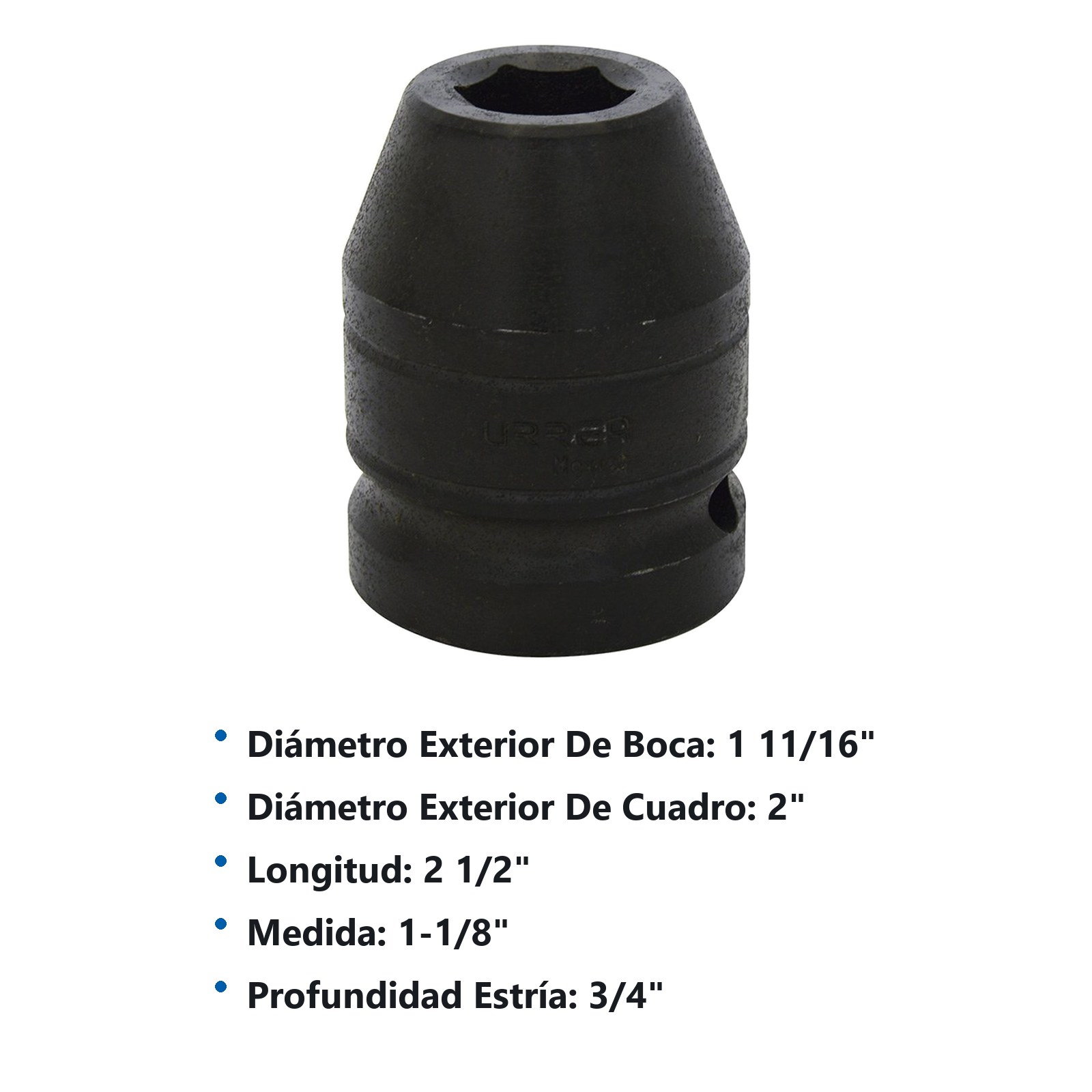 Dado de impacto cuadro de 1", 6 puntas, en pulgadas, 1-1/8" Urrea - Imagen 2