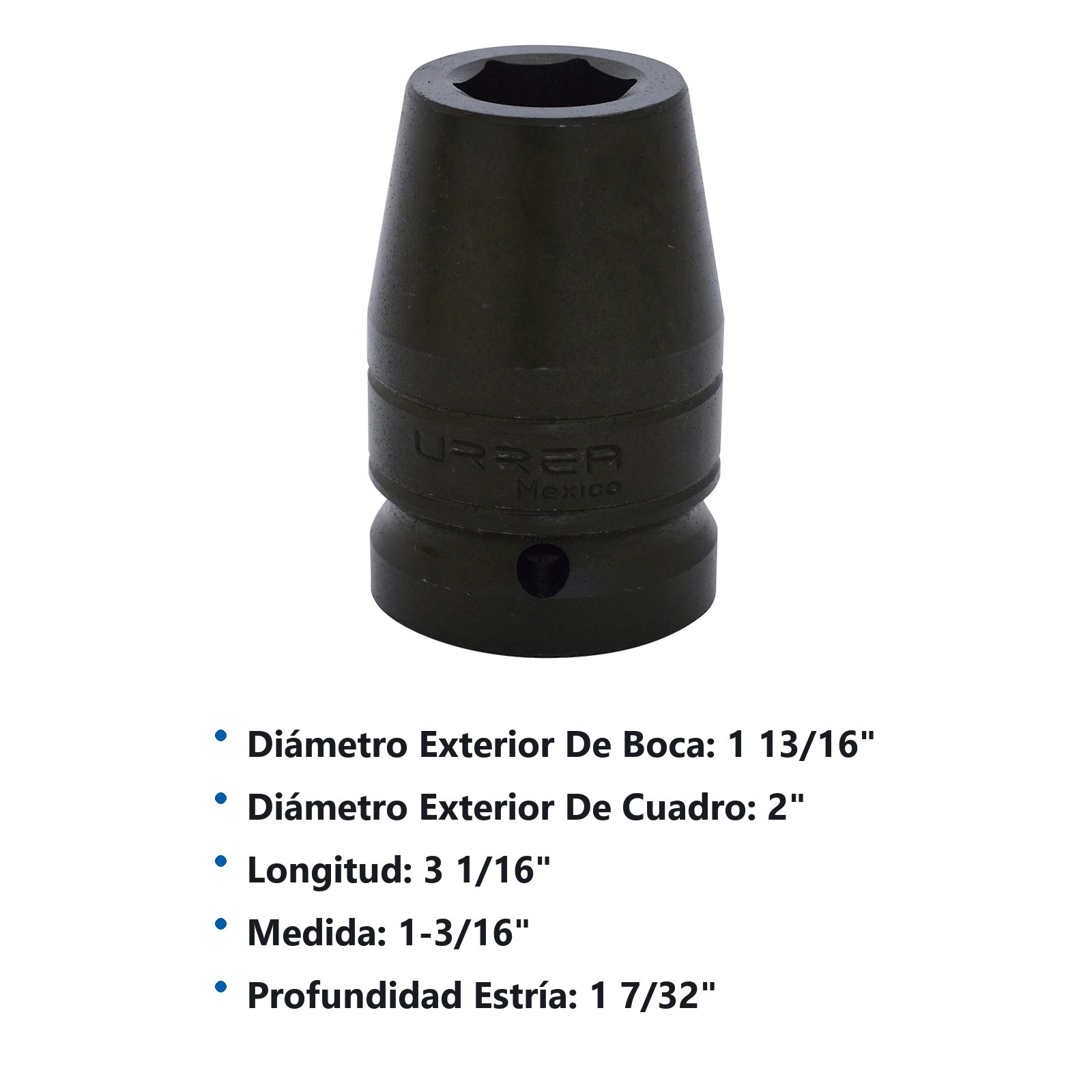 Dado de impacto largo cuadro de 1", 6 puntas, en pulgadas, 1-3/16" Urrea - Imagen 2