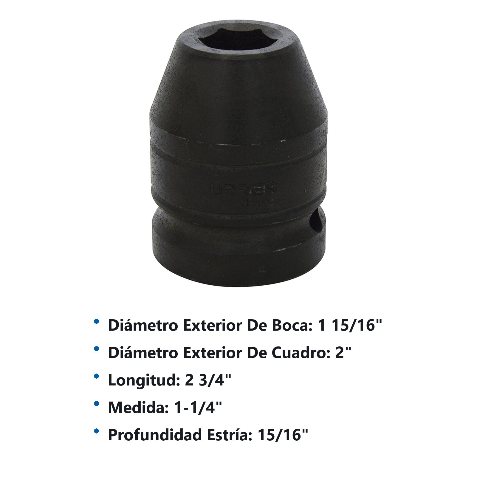 Dado de impacto cuadro de 1", 6 puntas, en pulgadas, 1-1/4" Urrea - Imagen 2