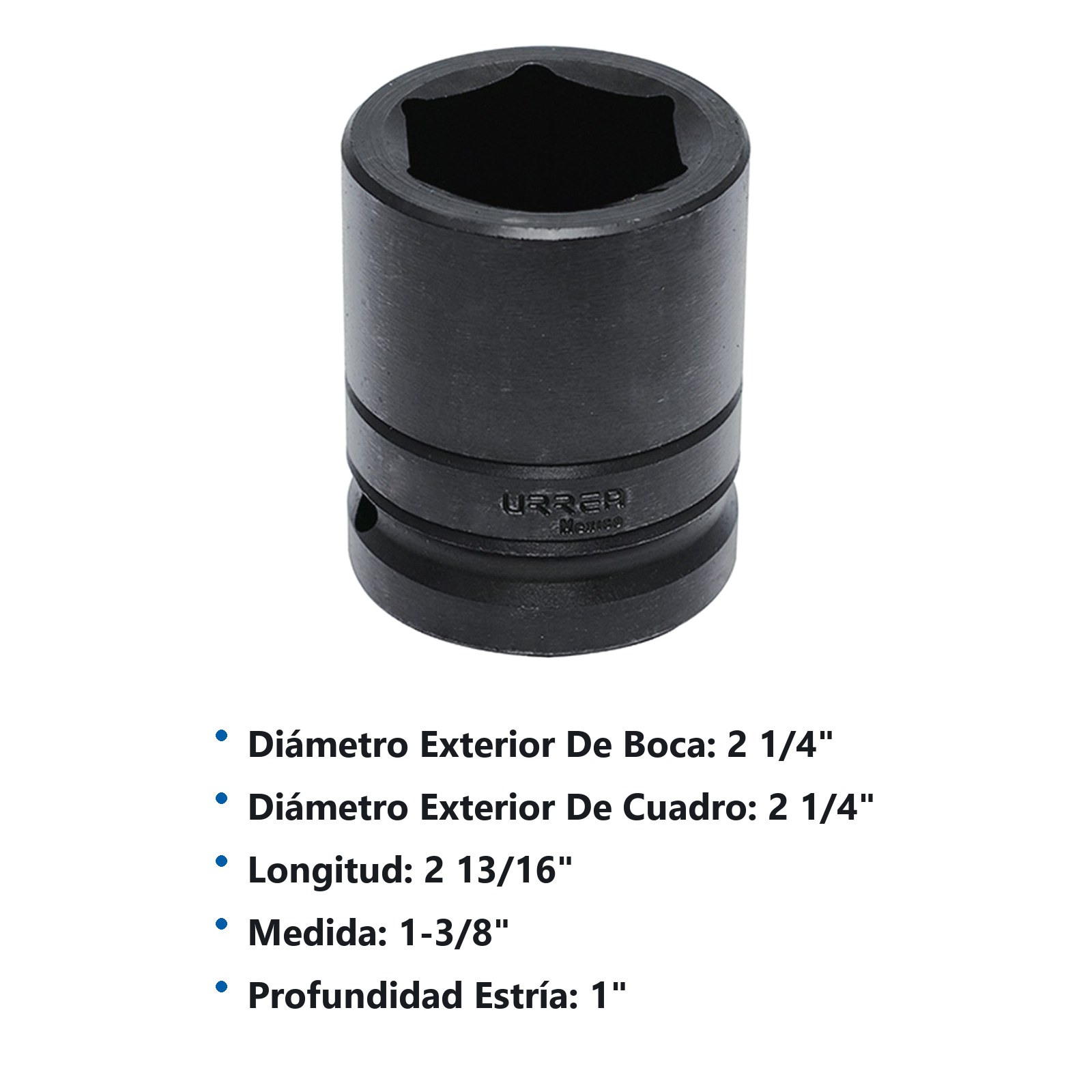 Dado de impacto cuadro de 1", 6 puntas, en pulgadas, 1-3/8" Urrea - Imagen 2