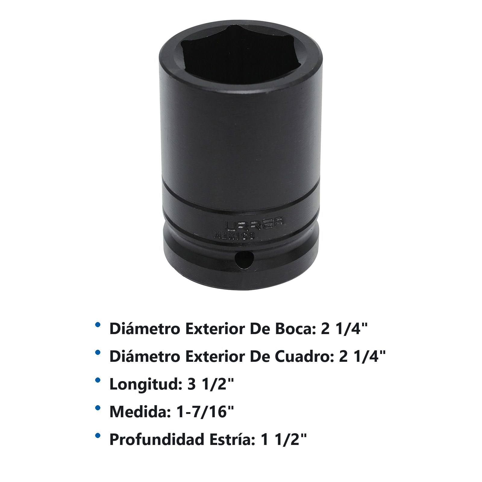 Dado de impacto largo cuadro de 1", 6 puntas, en pulgadas, 1-7/16" Urrea - Imagen 2