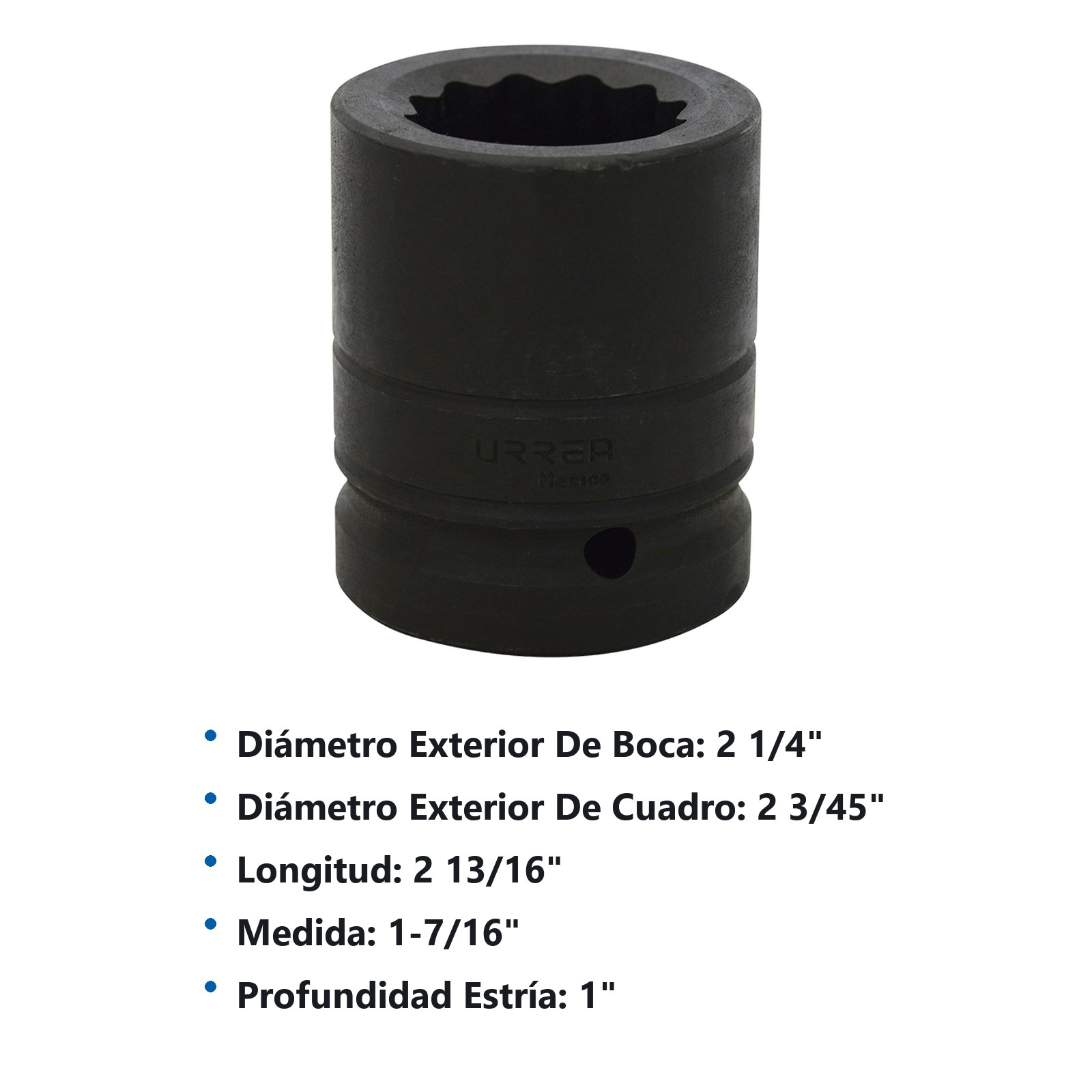 Dado de impacto cuadro de 1", 12 puntas, en pulgadas, 1-7/16" Urrea - Imagen 2