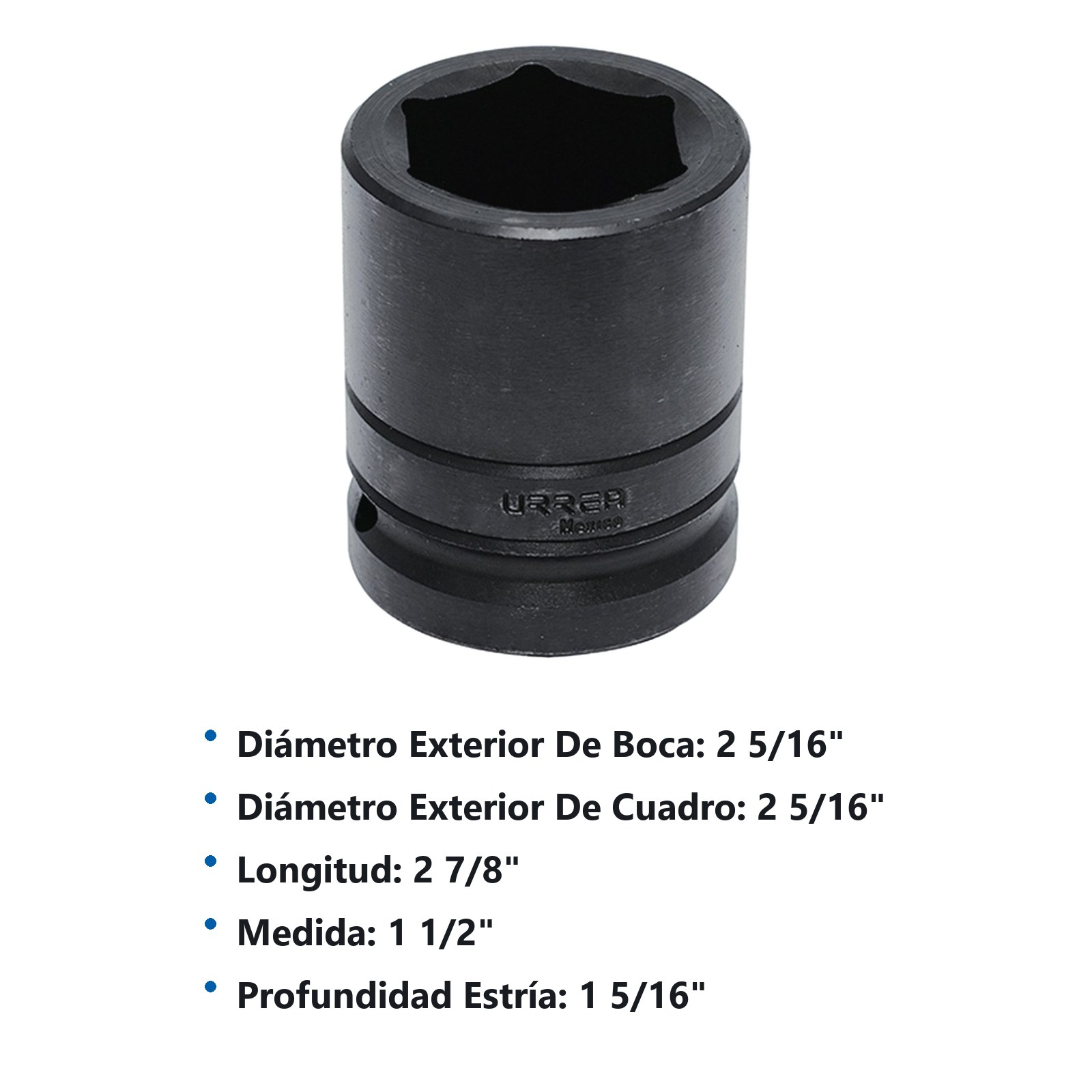 Dado de impacto cuadro de 1", 6 puntas, en pulgadas, 1 1/2" Urrea - Imagen 2
