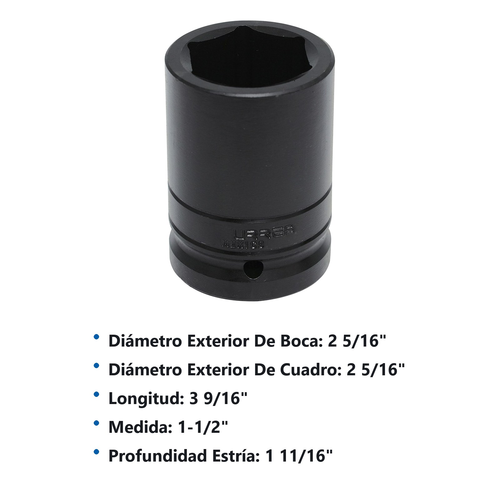 Dado de impacto largo cuadro de 1", 6 puntas, en pulgadas, 1-1/2" Urrea - Imagen 2