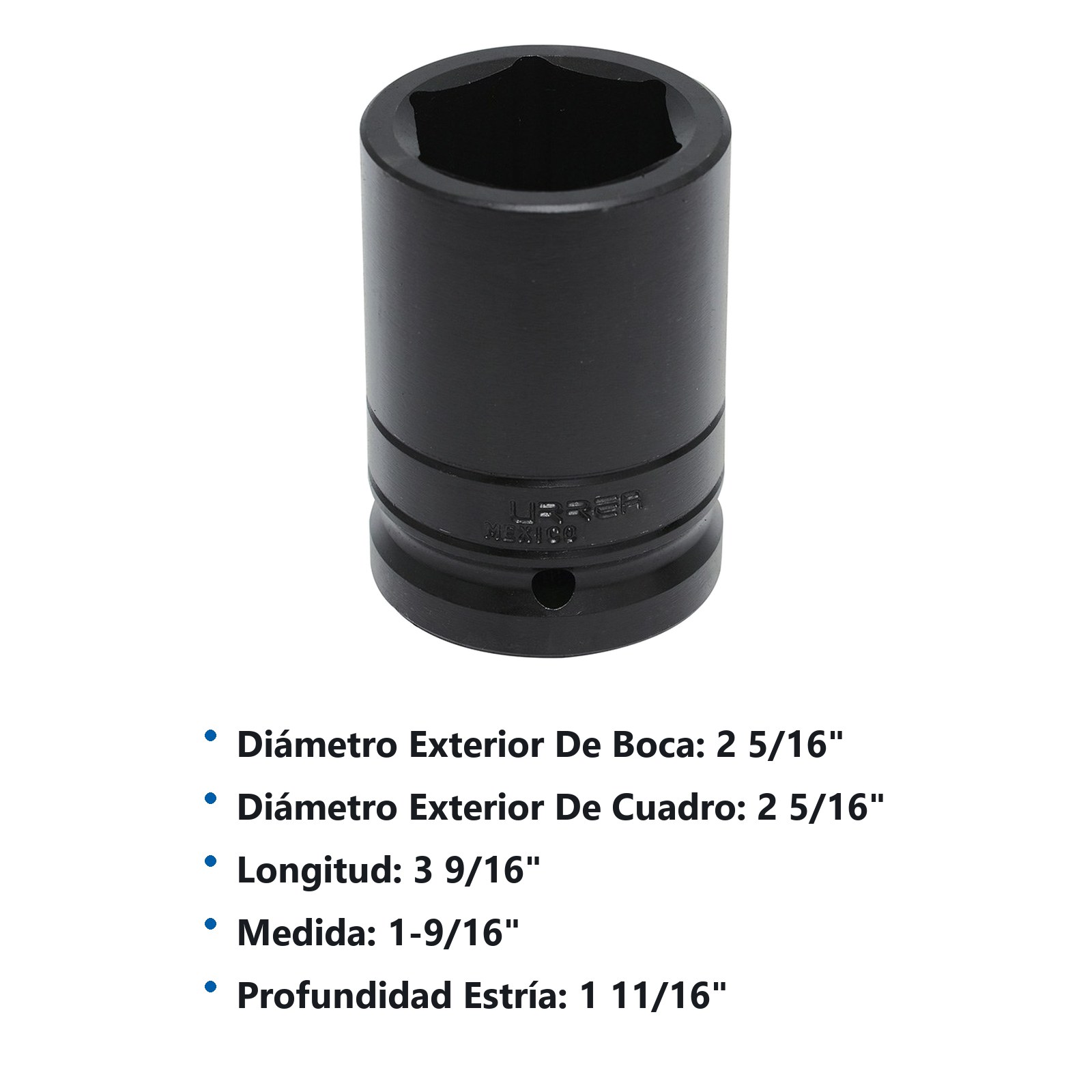 Dado de impacto largo cuadro de 1", 6 puntas, en pulgadas, 1-9/16" Urrea - Imagen 2