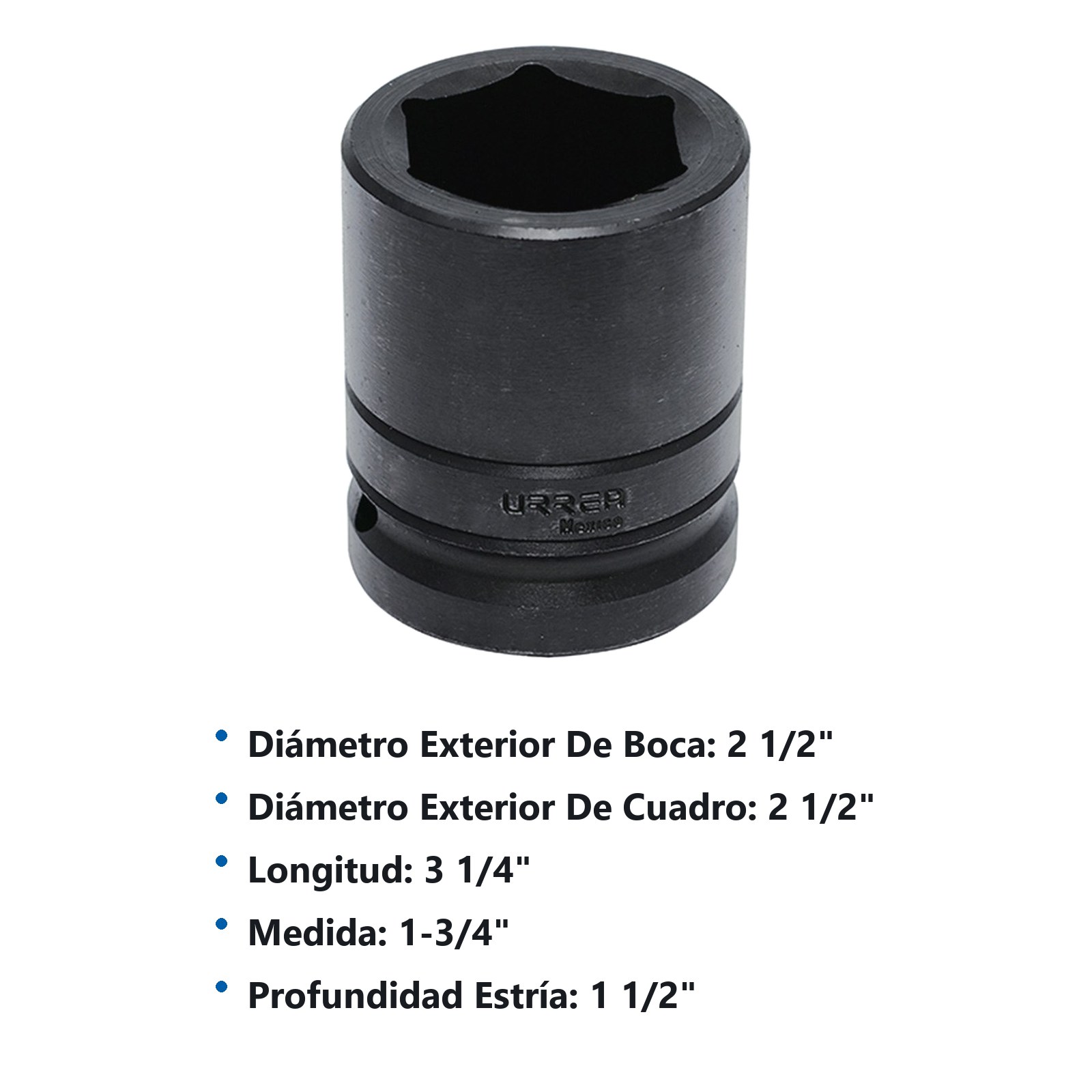 Dado de impacto cuadro de 1", 6 puntas, en pulgadas, 1-3/4" Urrea - Imagen 2