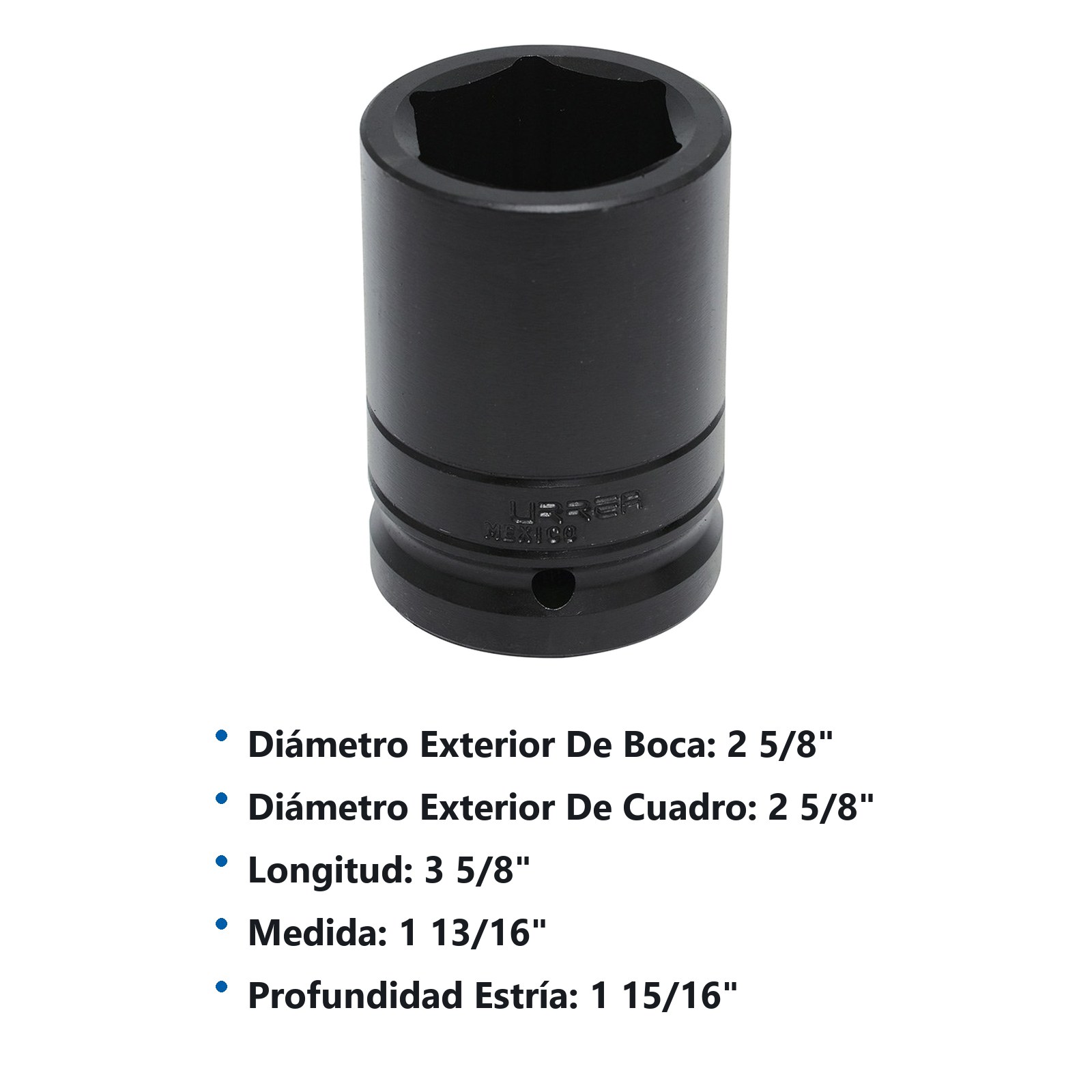 Dado de impacto largo cuadro de 1", 6 puntas, en pulgadas, 1-13/16" Urrea - Imagen 2