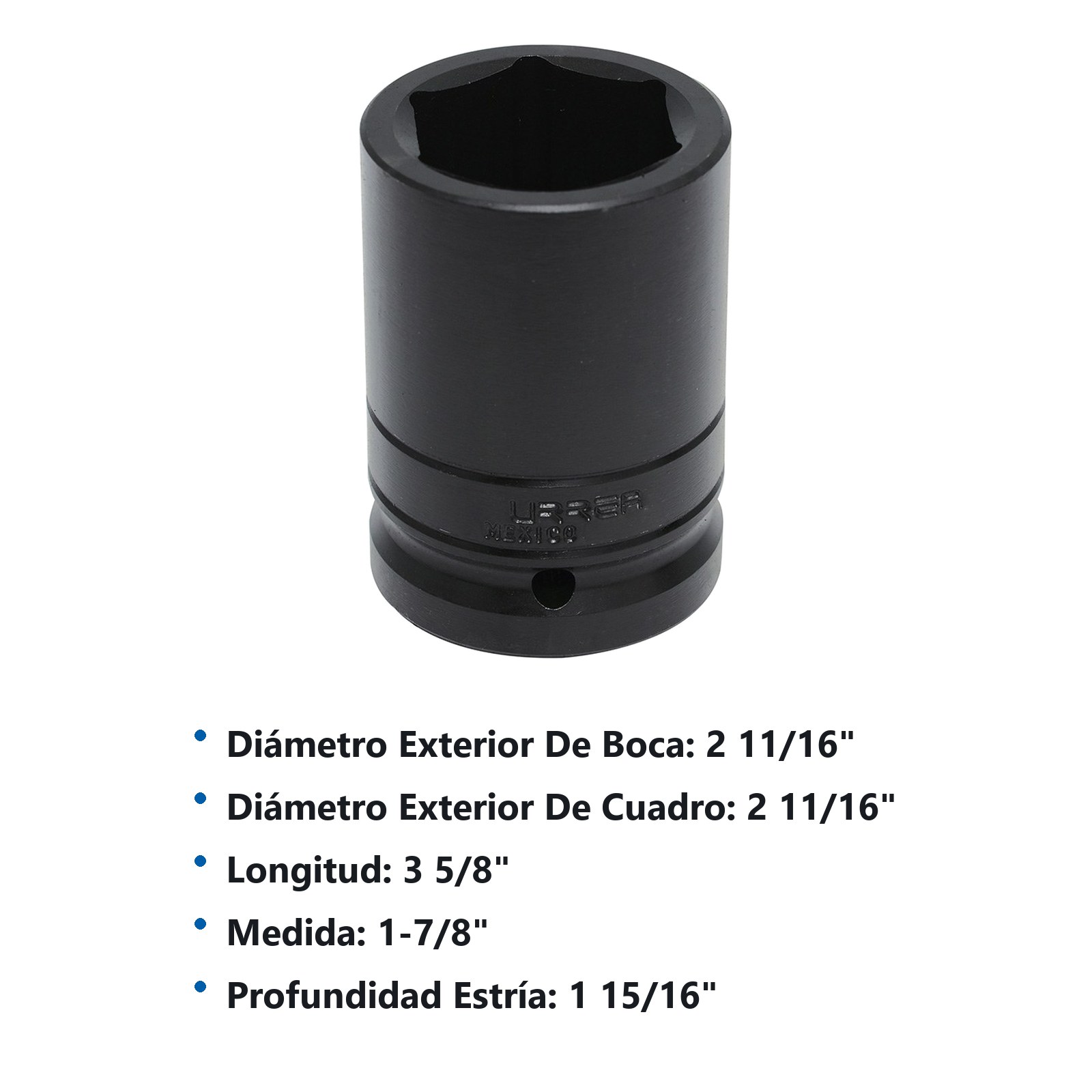 Dado de impacto largo cuadro de 1", 6 puntas, en pulgadas, 1-7/8" Urrea - Imagen 2