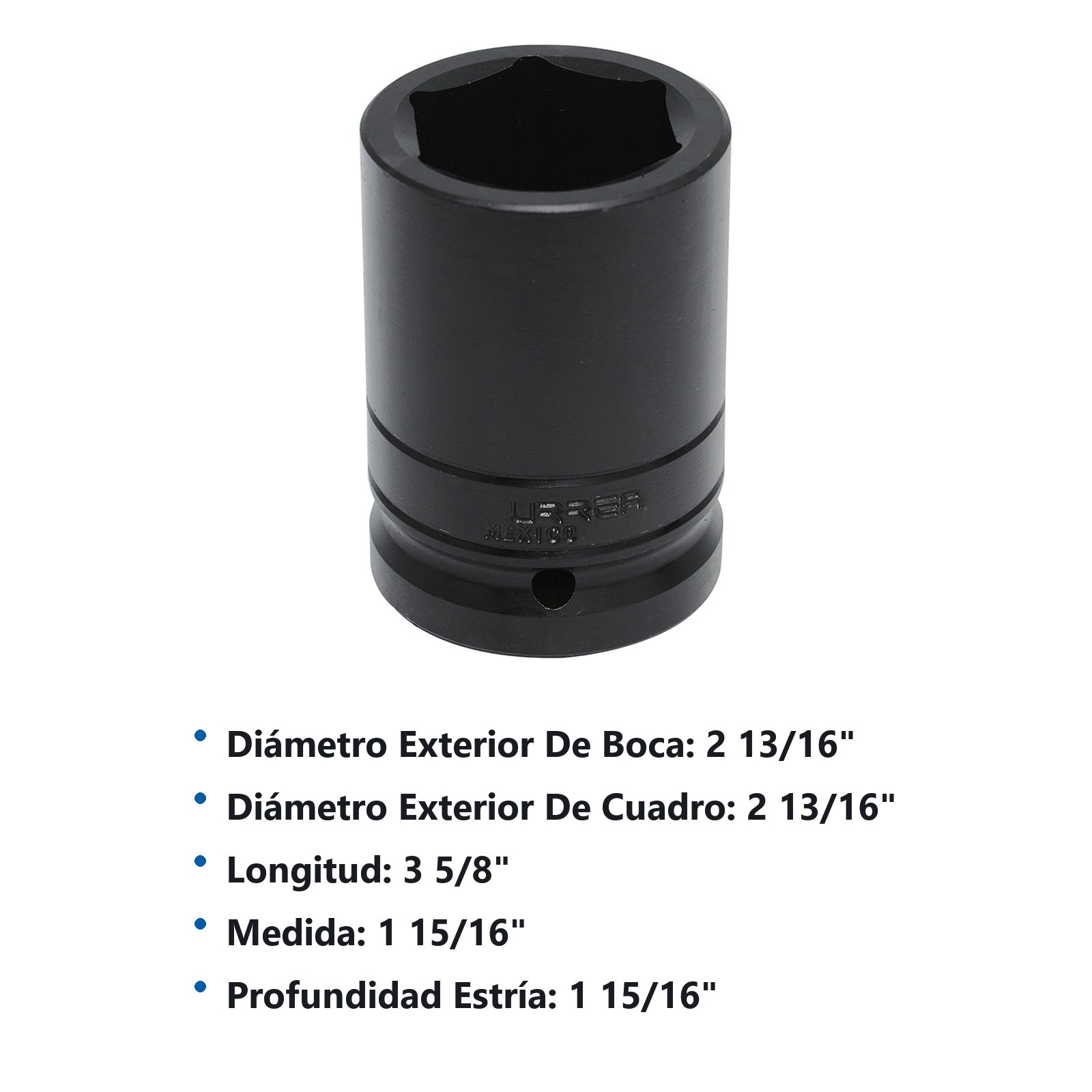 Dado de impacto largo cuadro de 1", 6 puntas, en pulgadas, 1-15/16" Urrea - Imagen 2