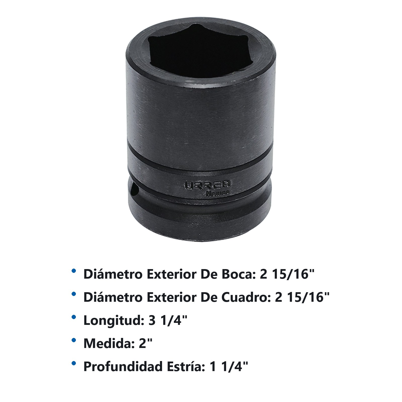 Dado de impacto cuadro de 1", 6 puntas, en pulgadas, 2" Urrea - Imagen 2