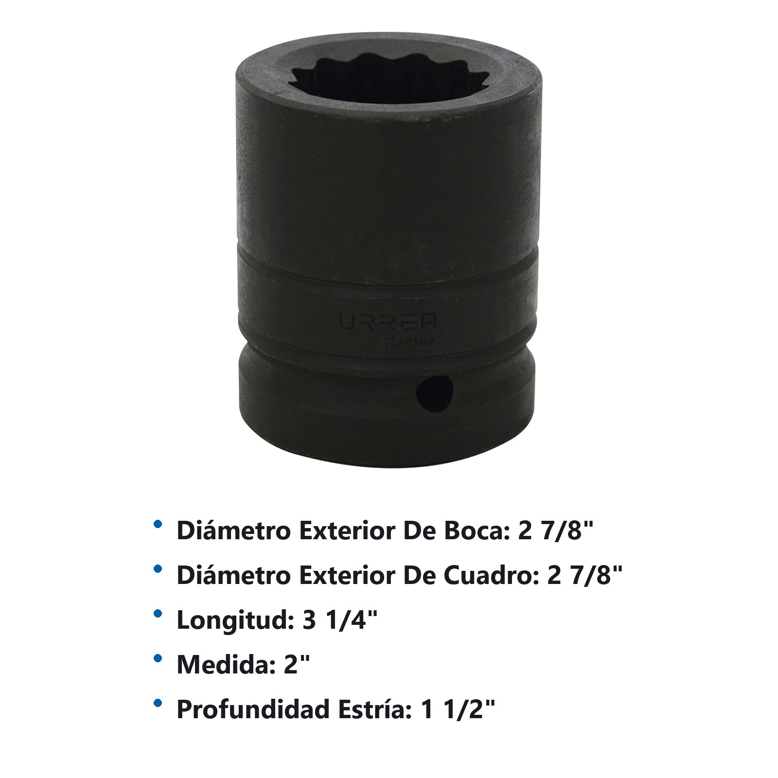 Dado de impacto cuadro de 1", 12 puntas, en pulgadas, 2" Urrea - Imagen 2
