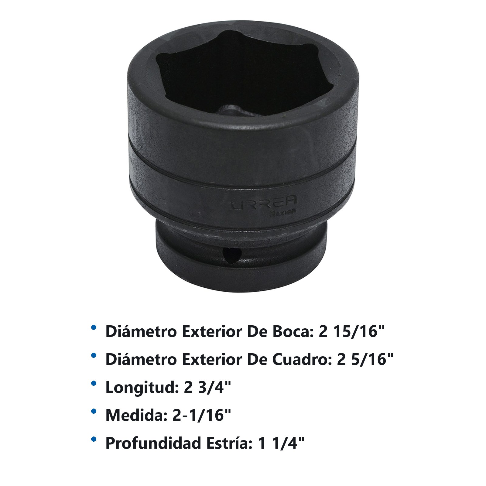 Dado de impacto cuadro de 1", 6 puntas, en pulgadas, 2-1/16" Urrea - Imagen 2