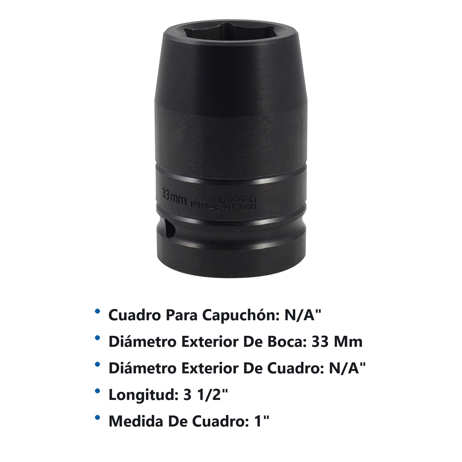 Dado de impacto largo métrico cuadro de 1" para ruedas de camión, 33mm Urrea - Imagen 2