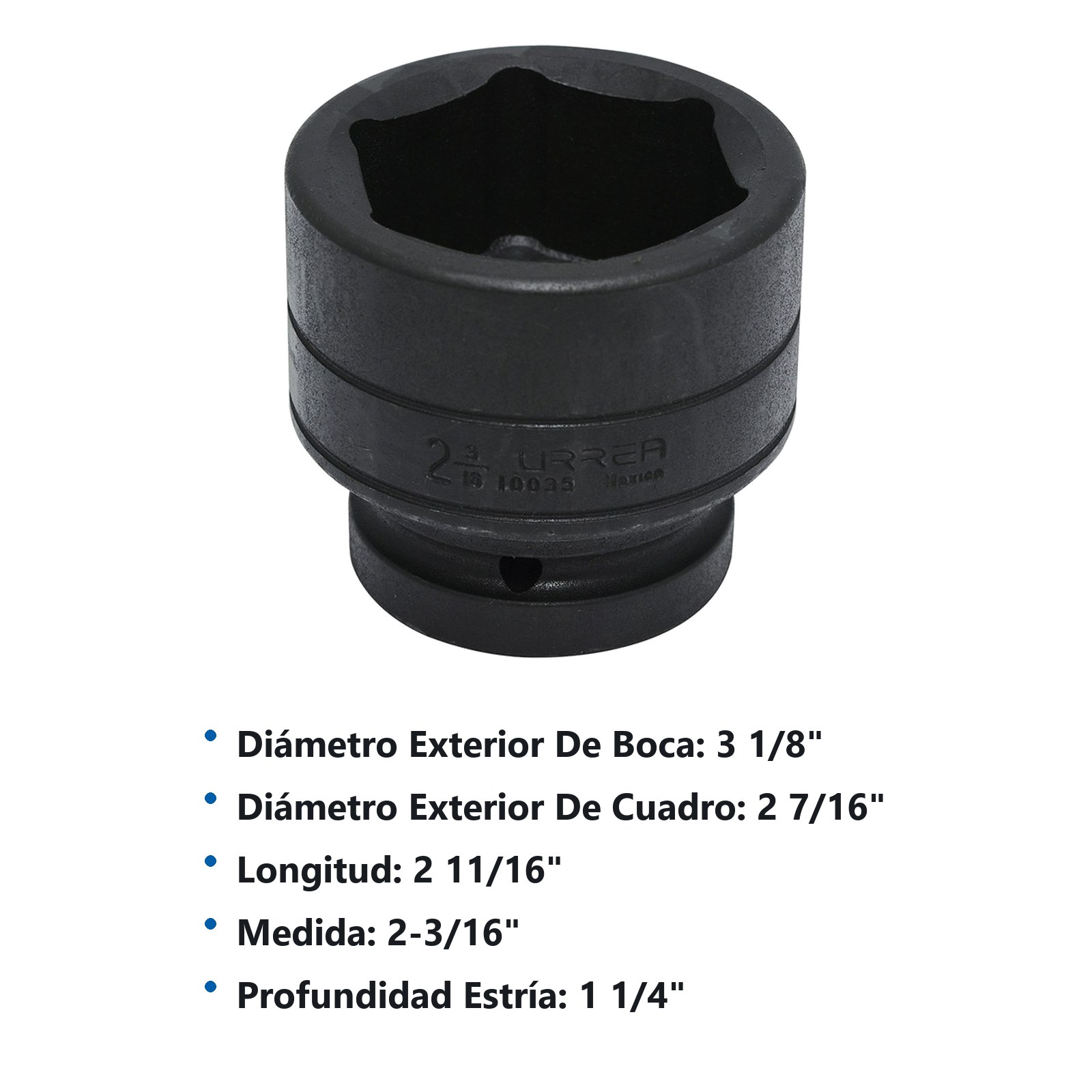 Dado de impacto cuadro de 1", 6 puntas, en pulgadas, 2-3/16" Urrea - Imagen 2