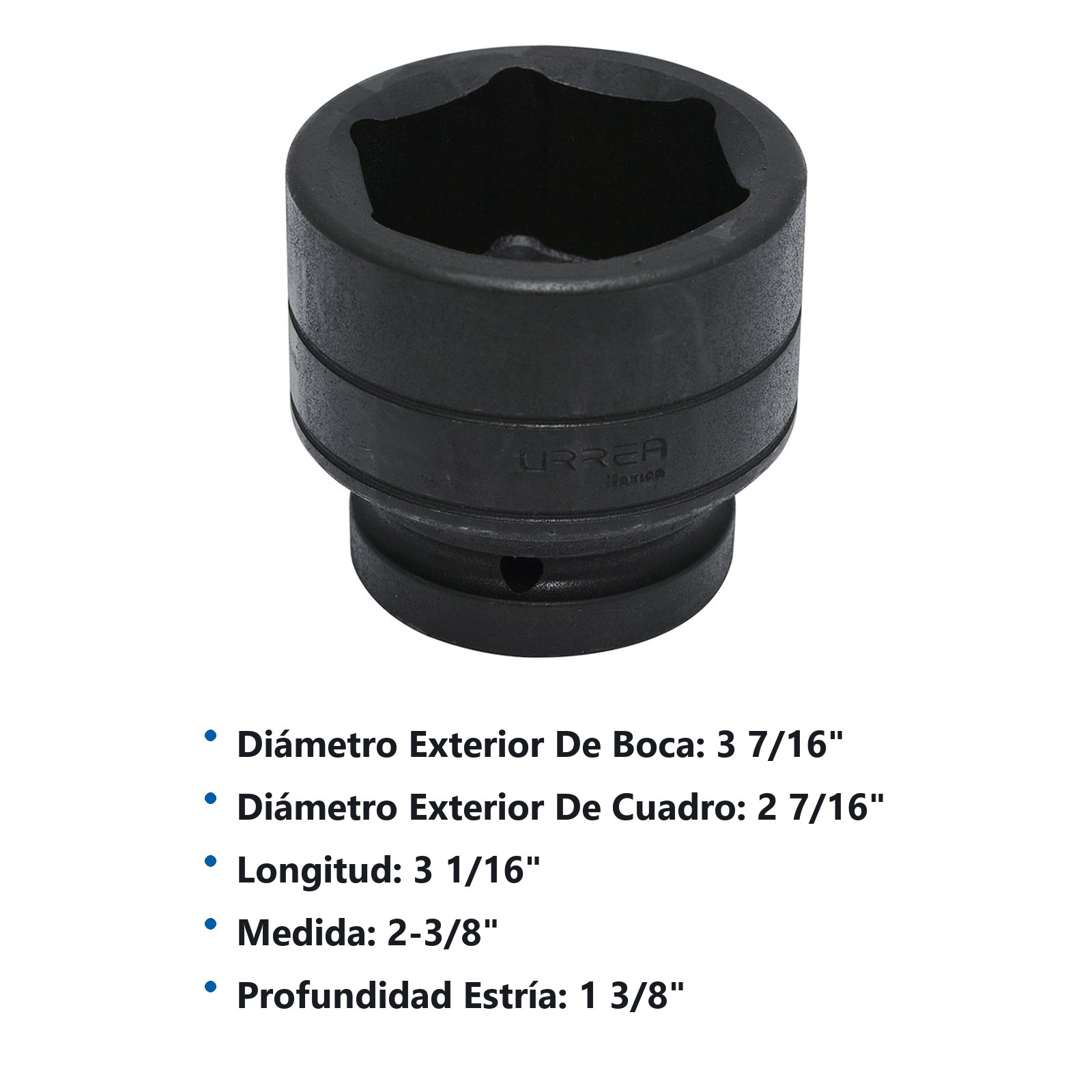 Dado de impacto cuadro de 1", 6 puntas, en pulgadas, 2-3/8" Urrea - Imagen 2