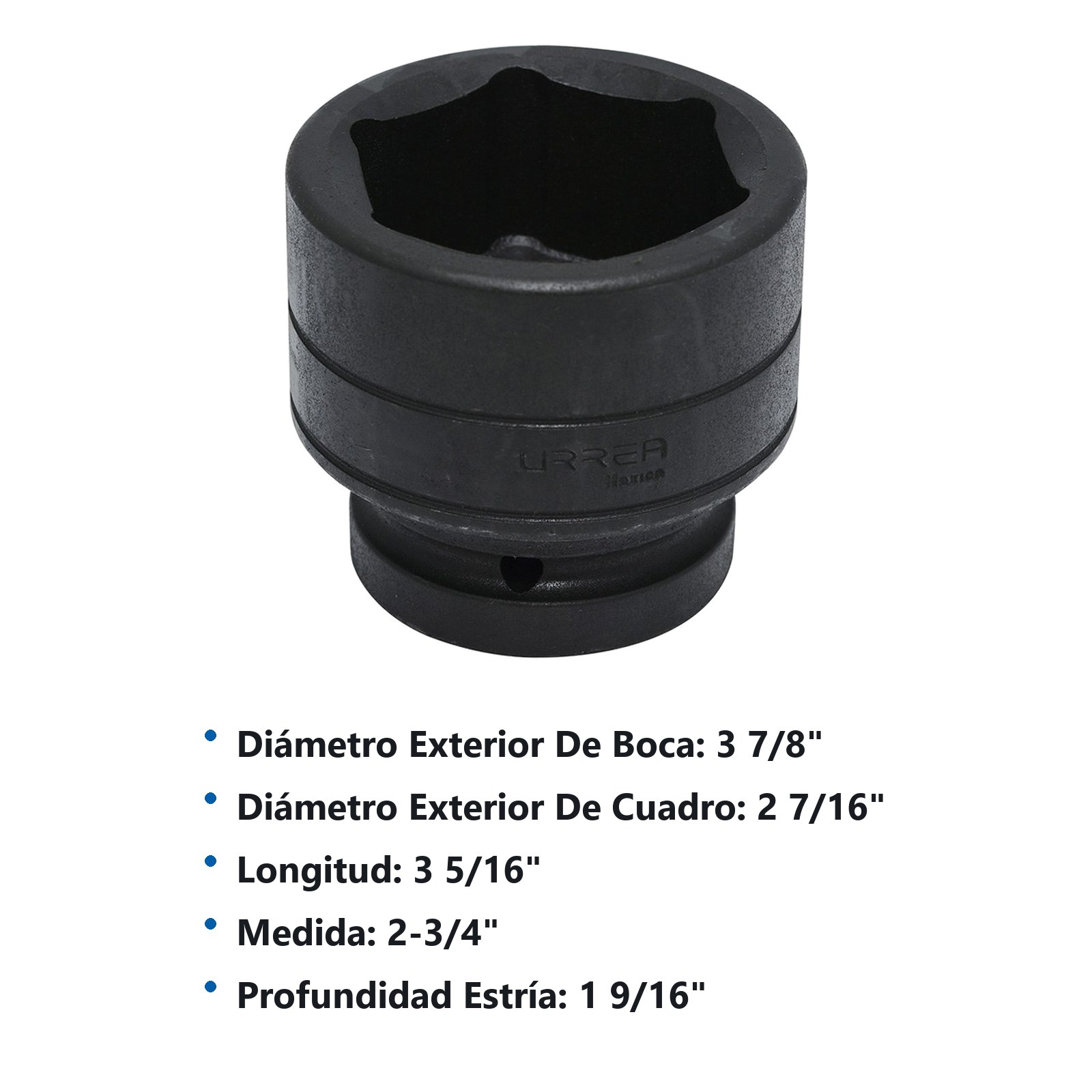 Dado de impacto cuadro de 1", 6 puntas, en pulgadas, 2-3/4" Urrea - Imagen 2