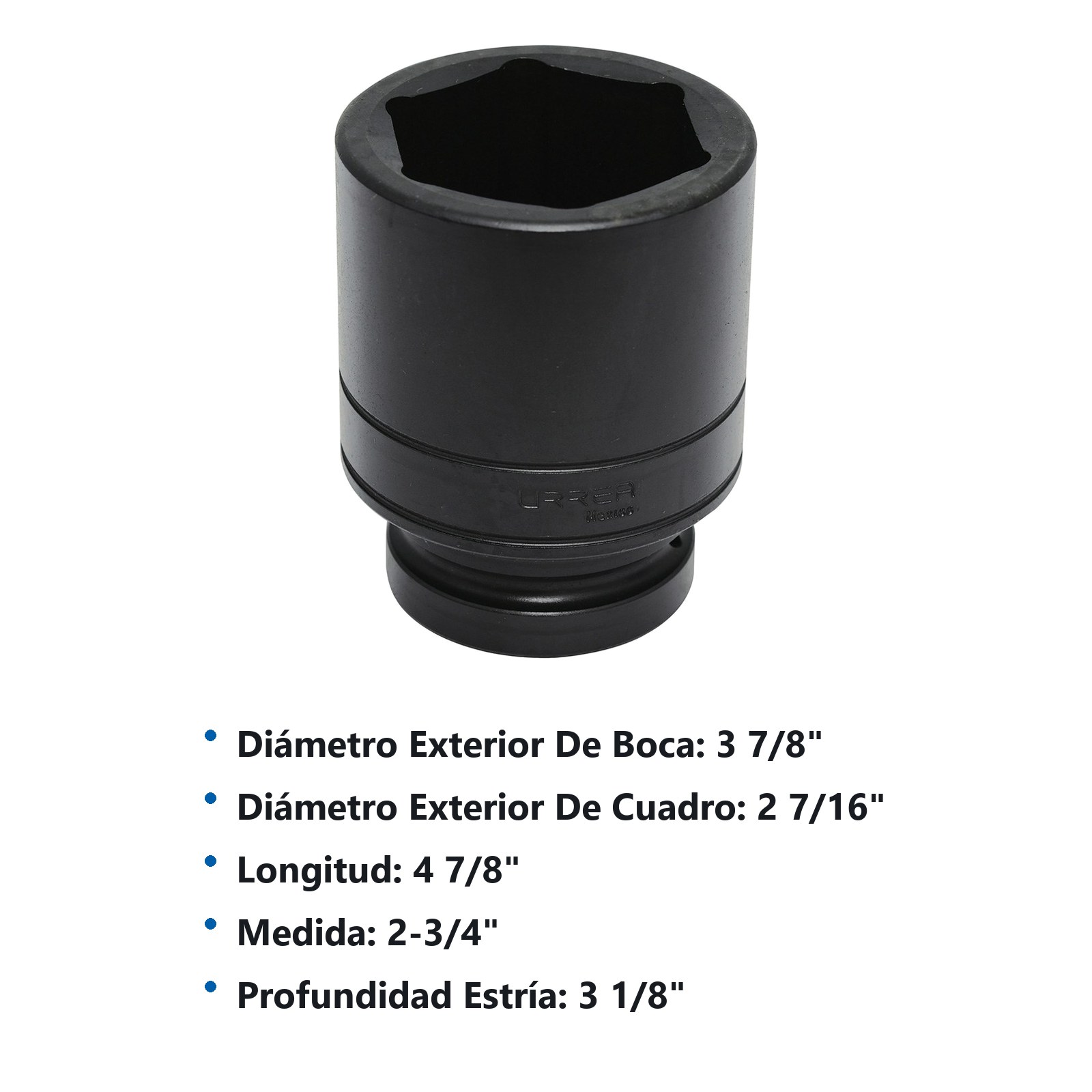Dado de impacto largo cuadro de 1", 6 puntas, en pulgadas, 2-3/4" Urrea - Imagen 2