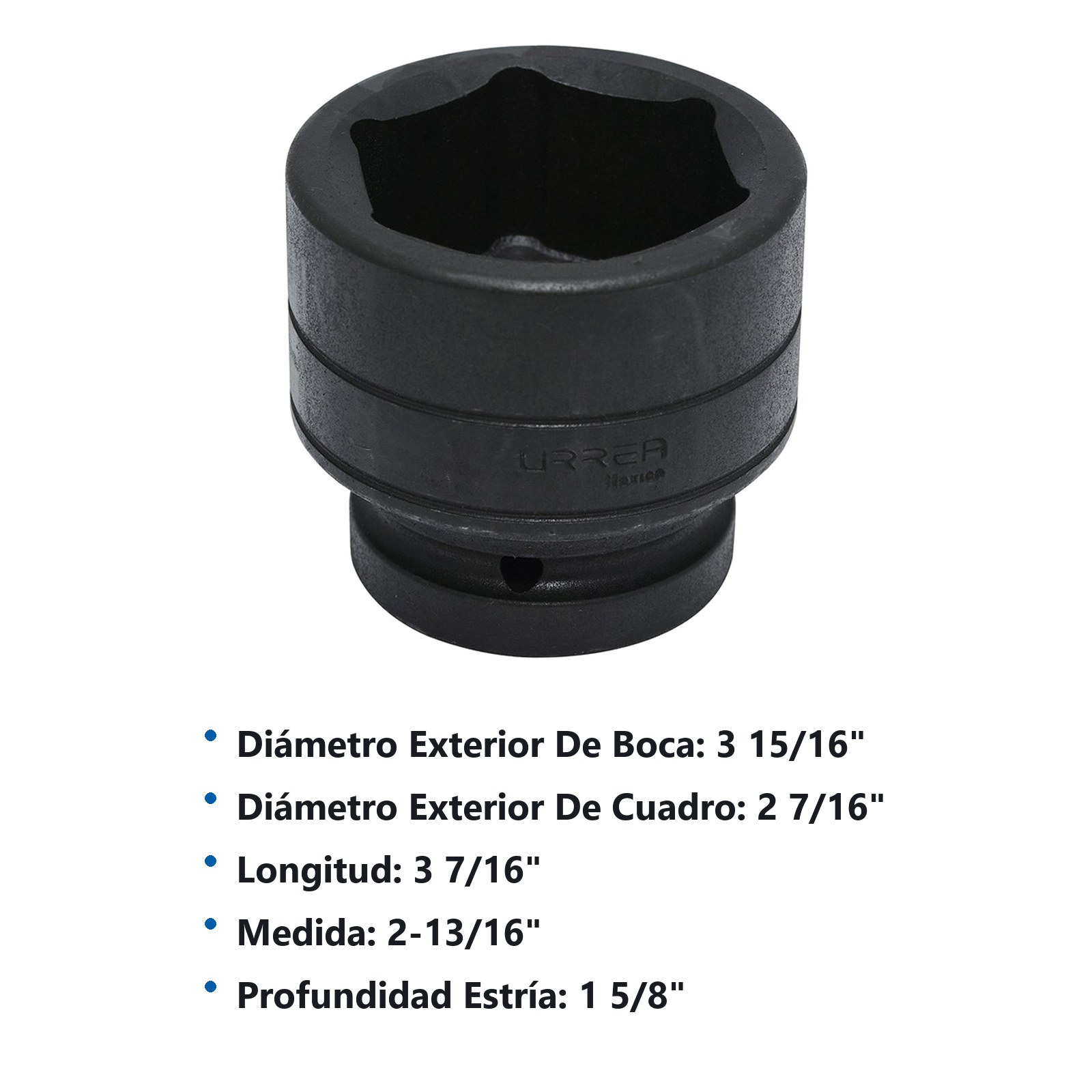 Dado de impacto cuadro de 1", 6 puntas, en pulgadas, 2-13/16" Urrea - Imagen 2