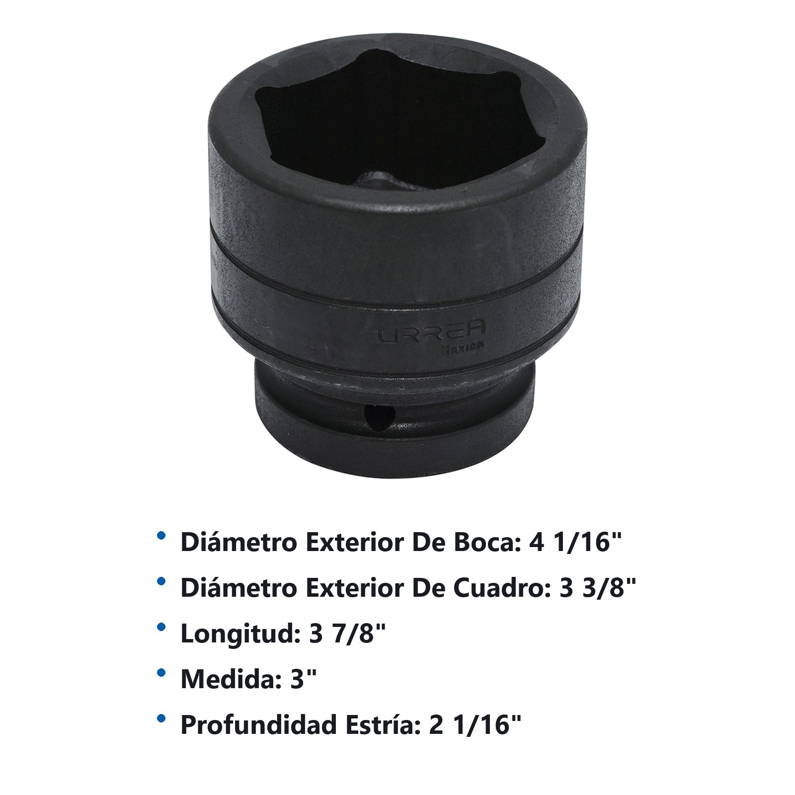 Dado de impacto cuadro de 1", 6 puntas, en pulgadas, 3" Urrea - Imagen 2