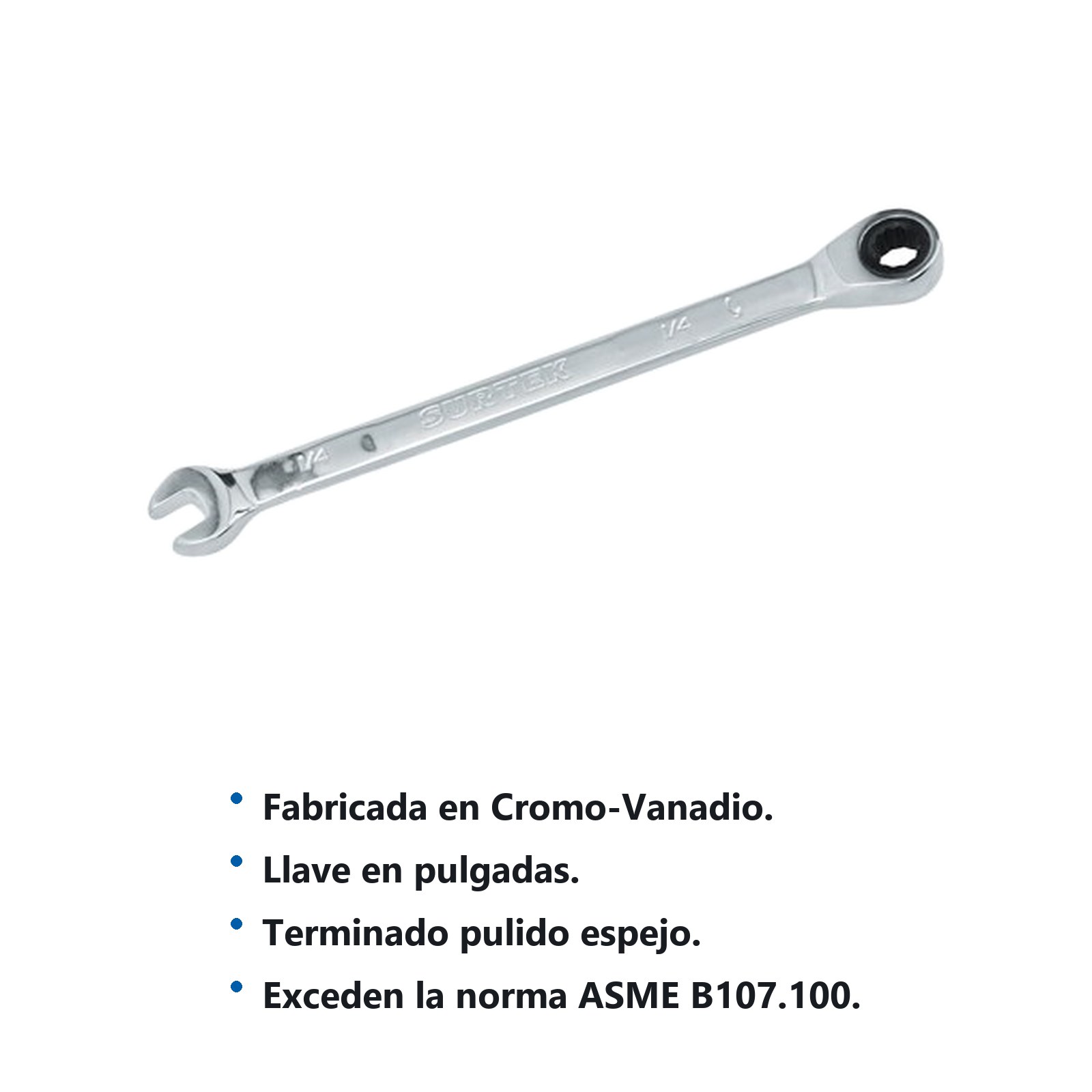 Llave combinada pulido espejo de matraca en pulgadas, 12 puntas, 1/4" Surtek - Imagen 2