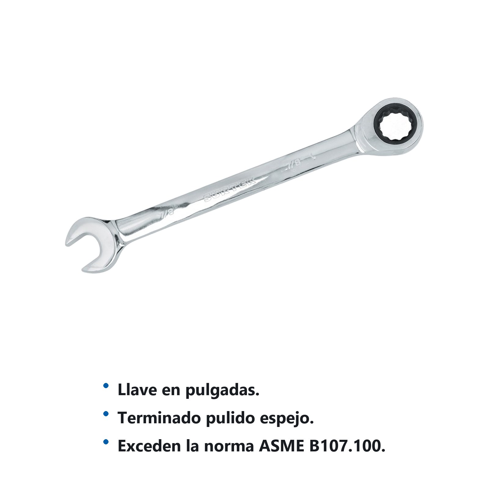 Llave combinada pulido espejo de matraca en pulgadas, 12 puntas, 7/8" Surtek - Imagen 2