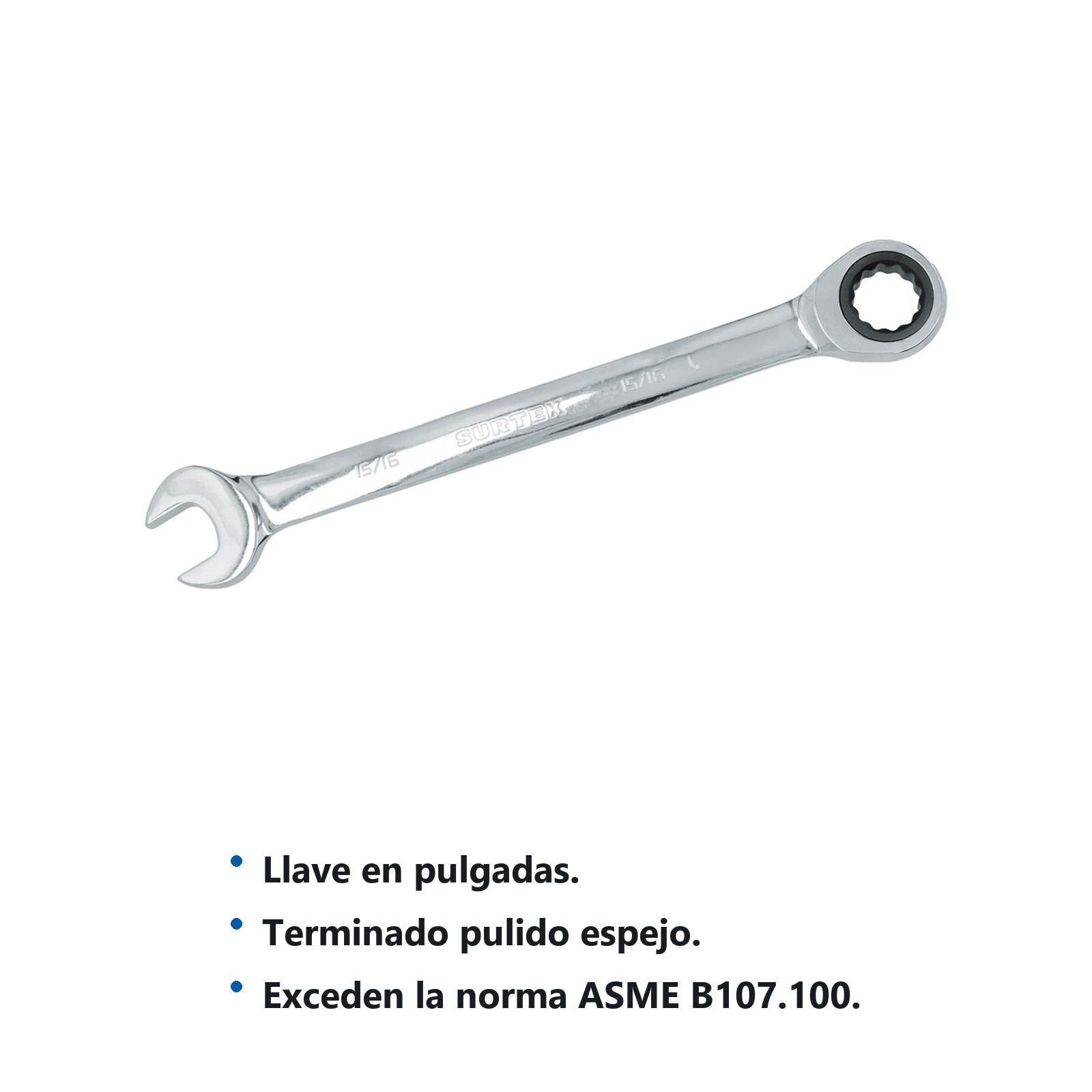 Llave combinada pulido espejo de matraca en pulgadas, 12 puntas, 15/16" Surtek - Imagen 2