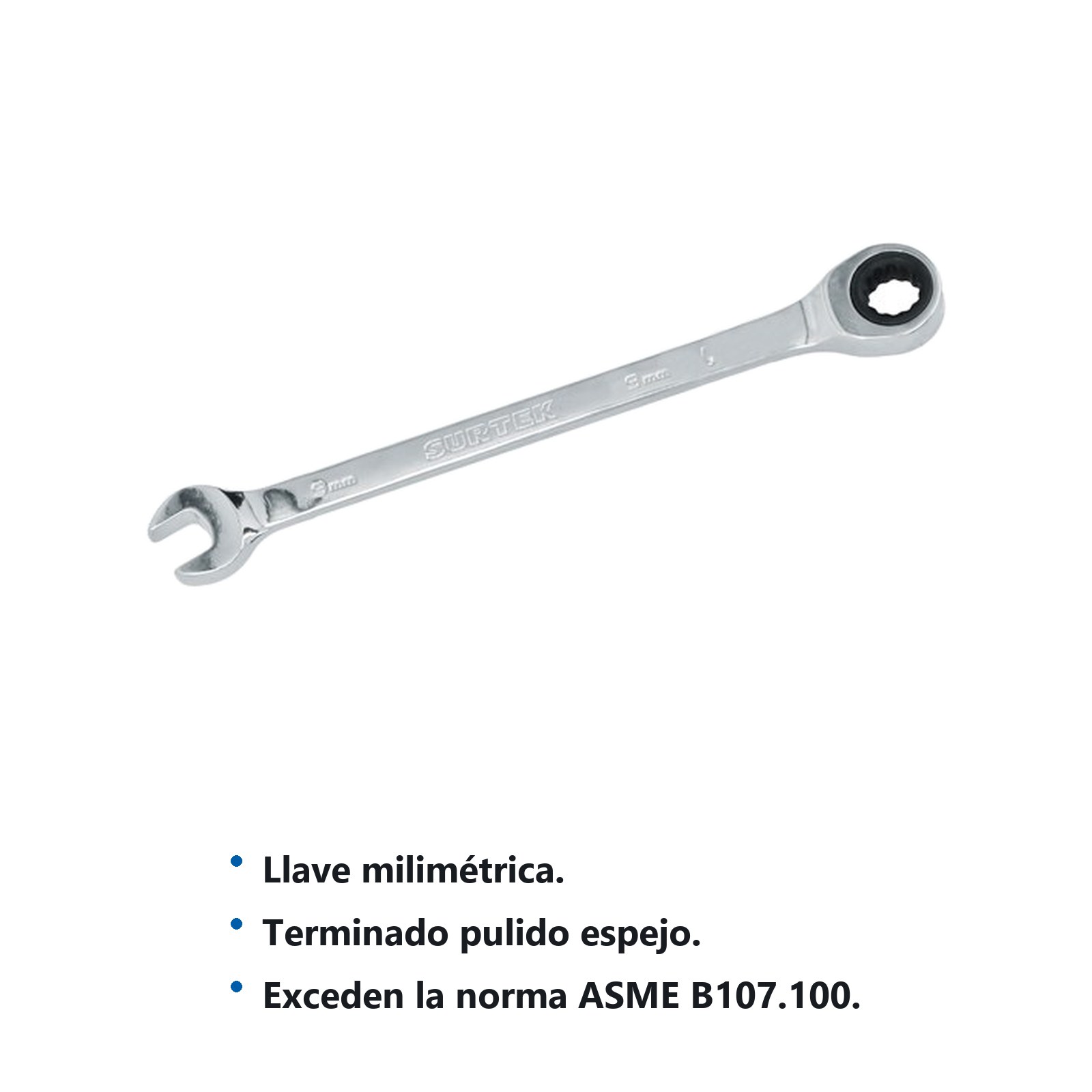 Llave combinada pulido espejo de matraca métrica, 12 puntas, 9mm Surtek - Imagen 2
