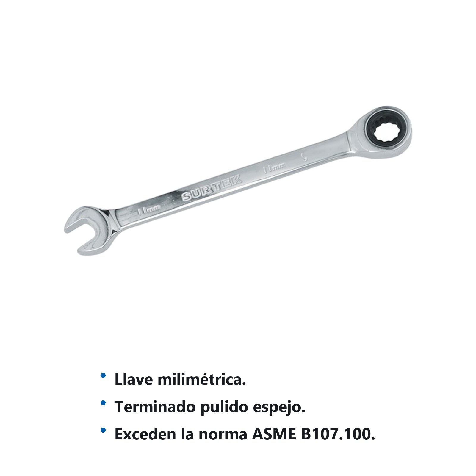 Llave combinada pulido espejo de matraca métrica, 12 puntas, 11mm Surtek - Imagen 2