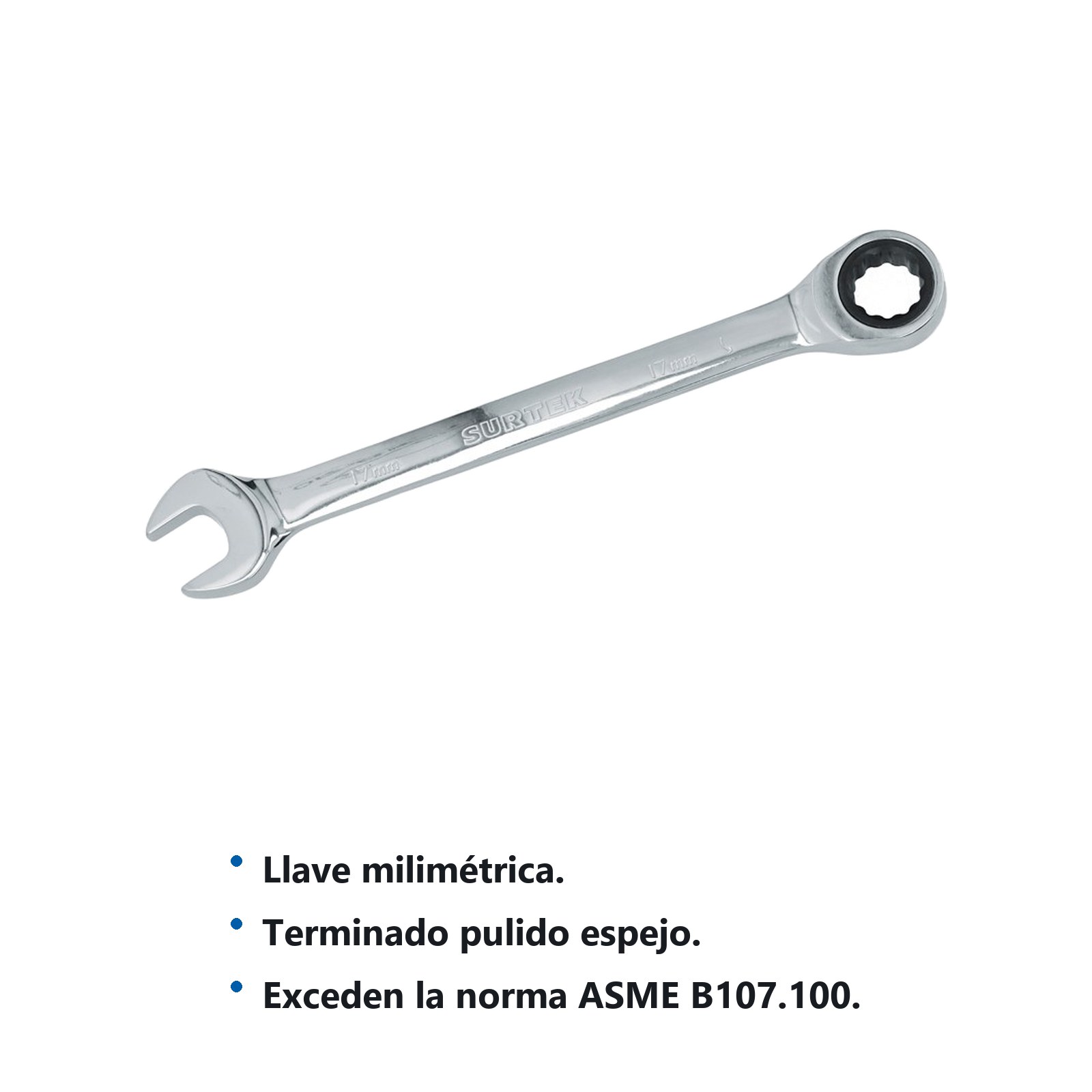 Llave combinada pulido espejo de matraca métrica, 12 puntas, 17mm Surtek - Imagen 2