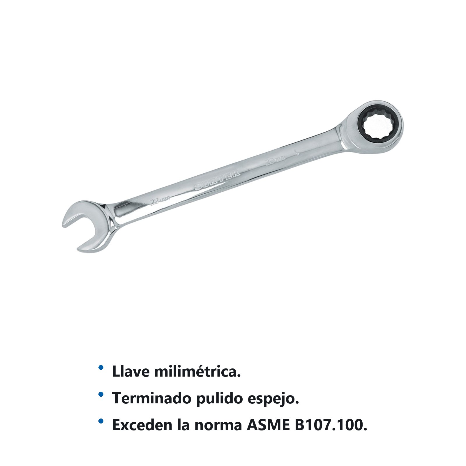 Llave combinada pulido espejo de matraca métrica, 12 puntas, 22mm Surtek - Imagen 2