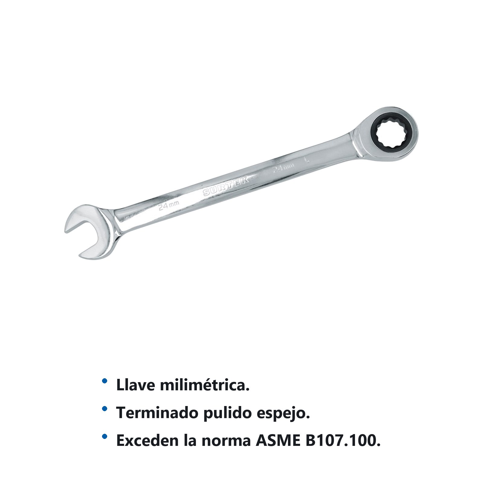 Llave combinada pulido espejo de matraca métrica, 12 puntas, 24mm Surtek - Imagen 2