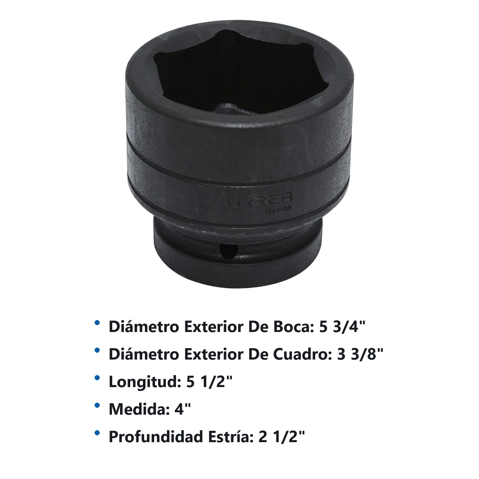 Dado de impacto cuadro de 1", 6 puntas, en pulgadas, 4" Urrea - Imagen 2