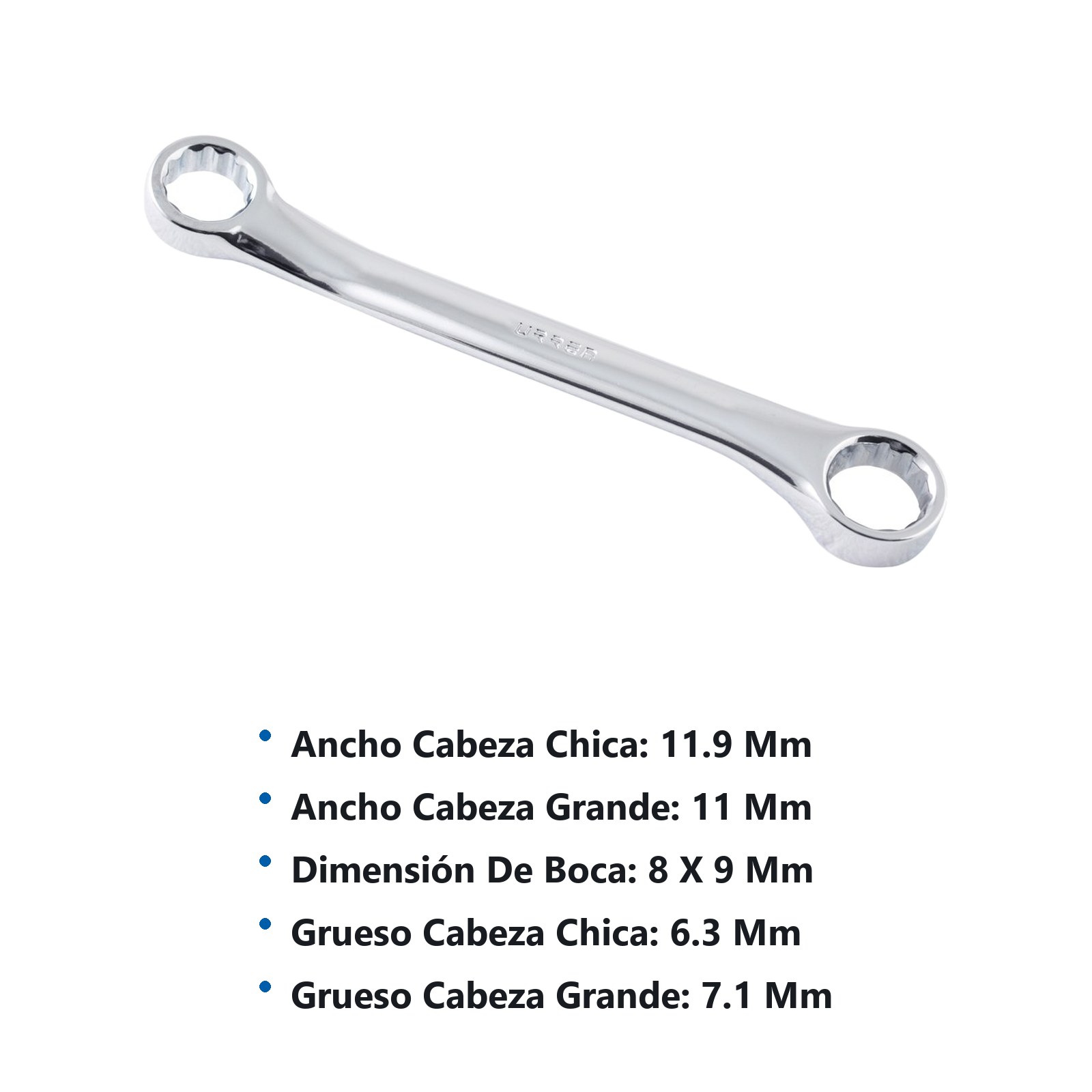 Llave de estrías pulido espejo de 15° métrica, 12 puntas, 8 x 9 mm Urrea - Imagen 3