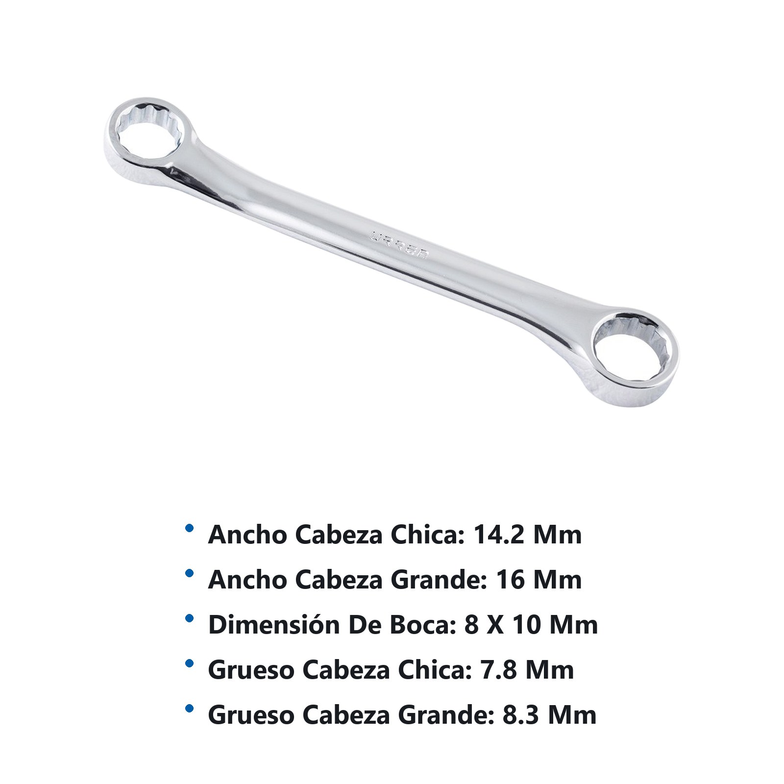 Llave de estrías pulido espejo de 15° métrica, 12 puntas, 8 x 10 mm Urrea - Imagen 3