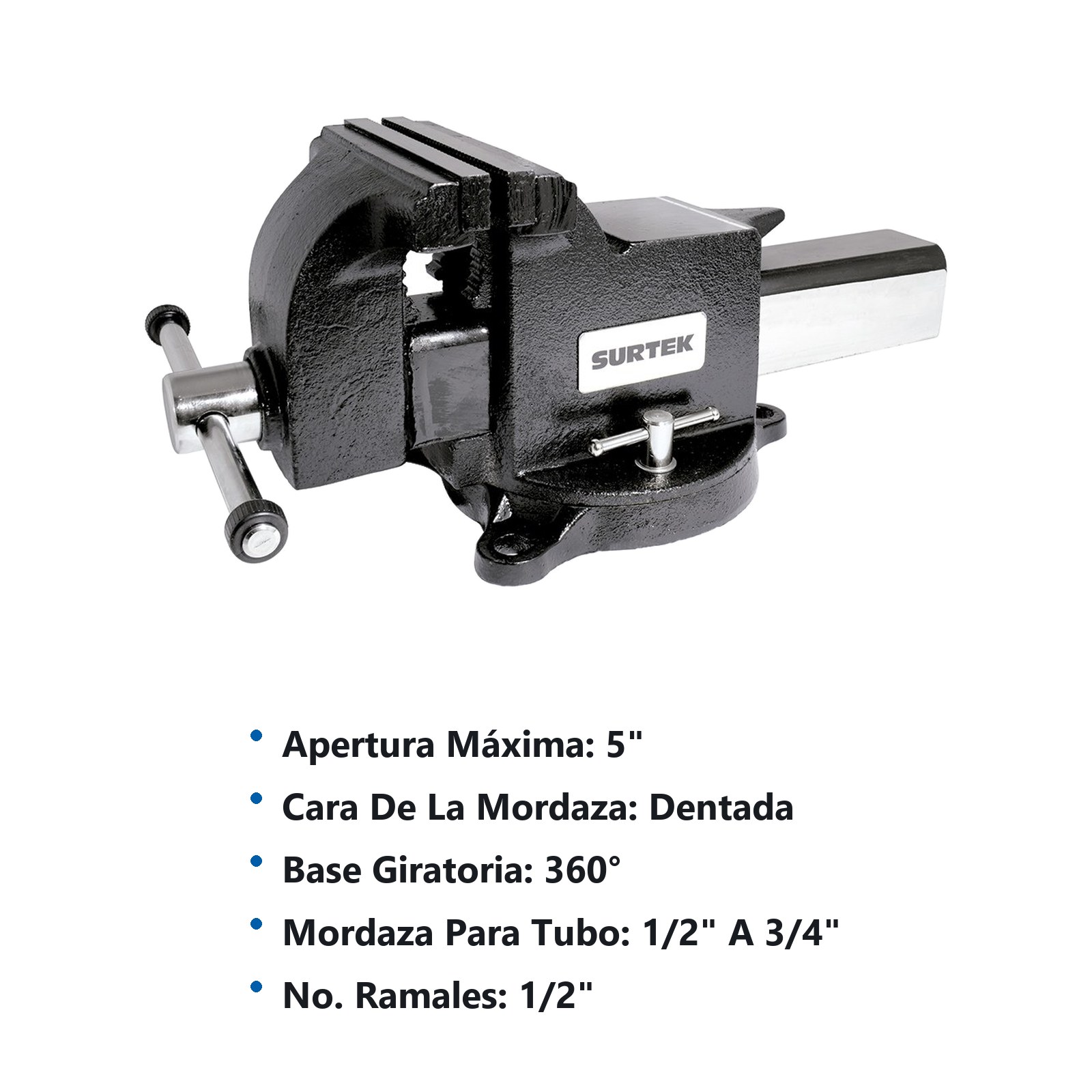 Tornillo de banco con mordazas forjadas 5" Surtek - Imagen 2