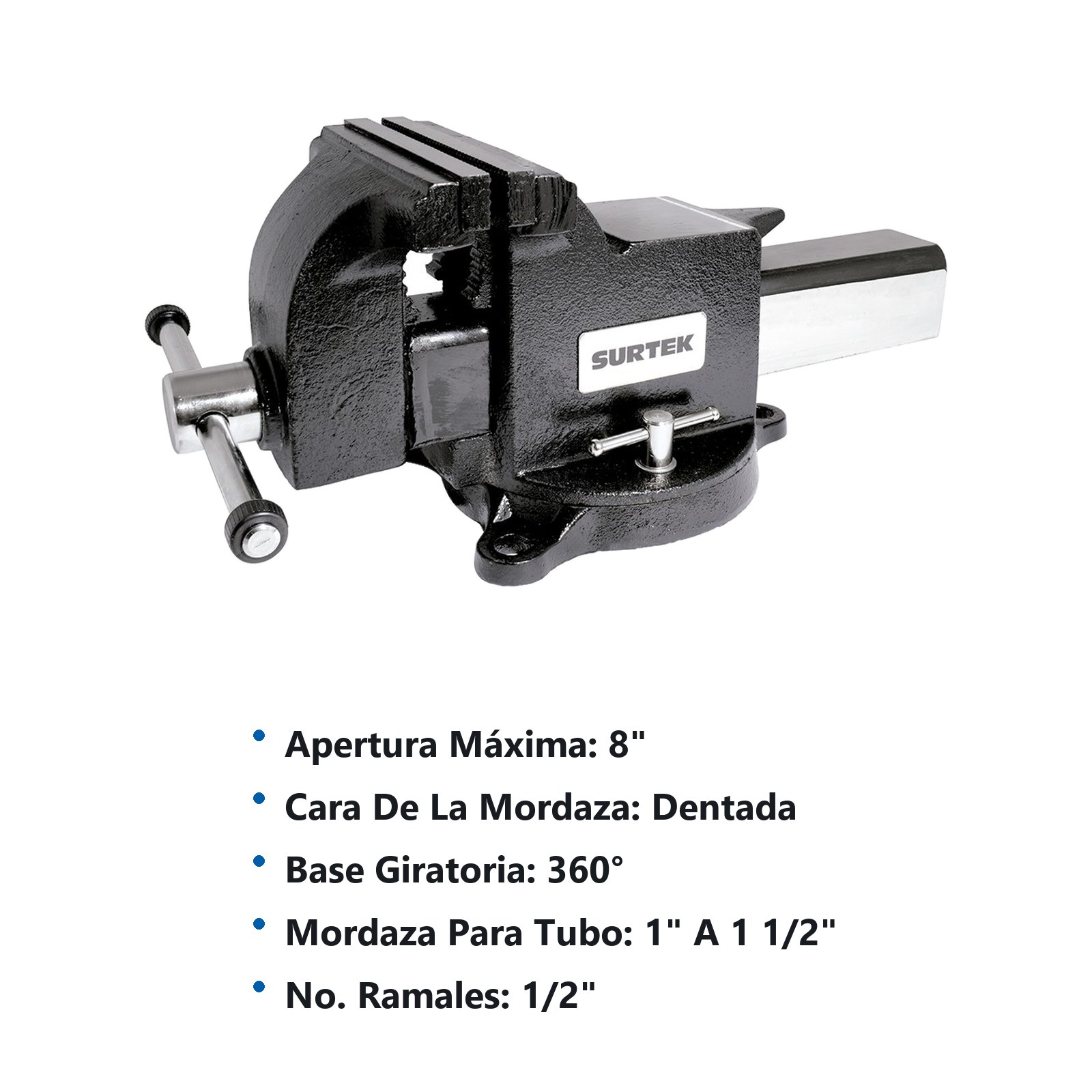 Tornillo de banco con mordazas forjadas 8" Surtek - Imagen 2