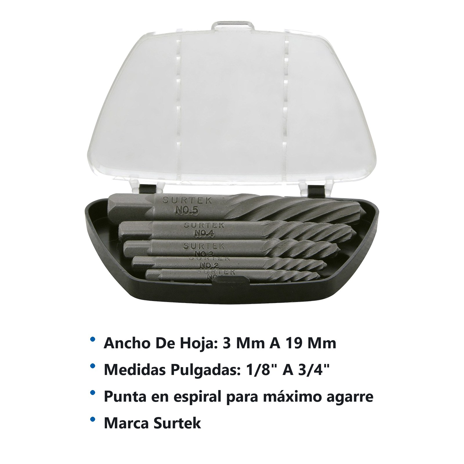 Juego de extractor "cola de cochino" para tornillos, 5 piezas Surtek - Imagen 3