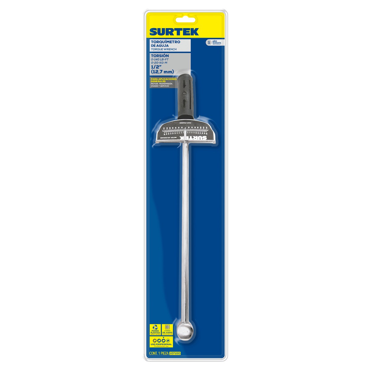Torquímetro de aguja una escala dual cuadro de 1/2", 0-140 ft-lb Surtek - Imagen 2