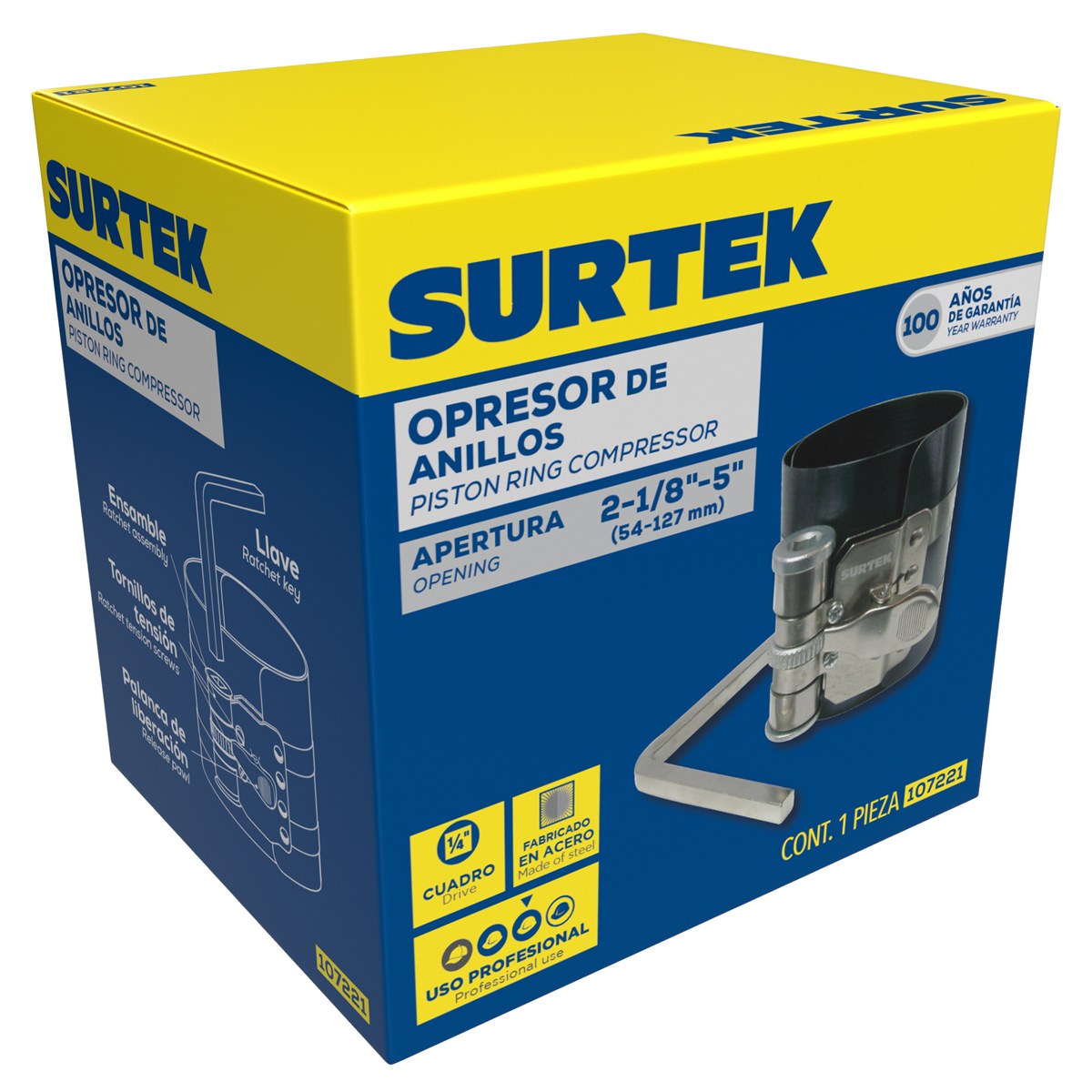 Opresor de anillos para motor de gasolina 2-1/8" a 5" Surtek - Imagen 2