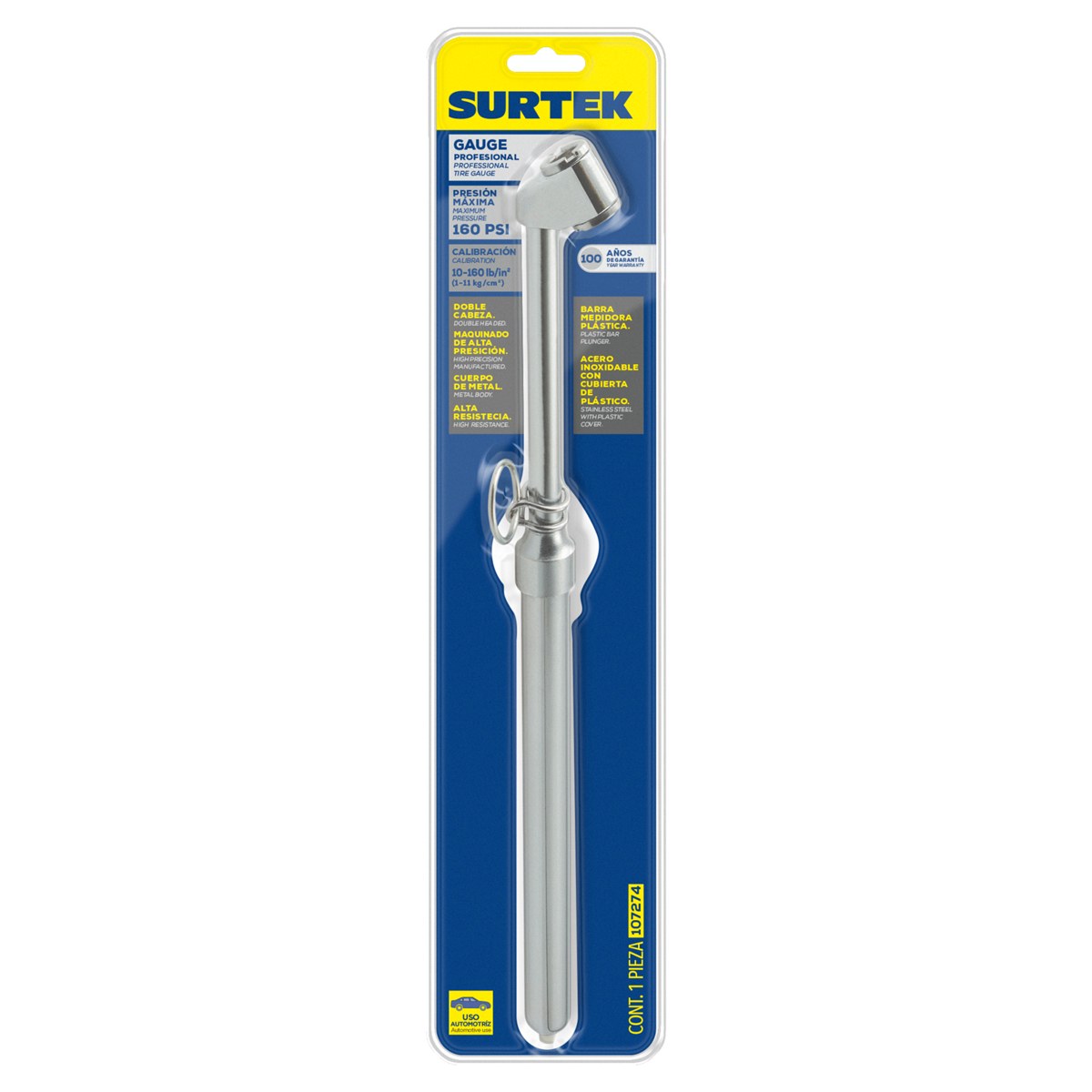 Gauge tipo lápiz de doble cabeza 120 PSI, 38.20 cm Surtek - Imagen 2