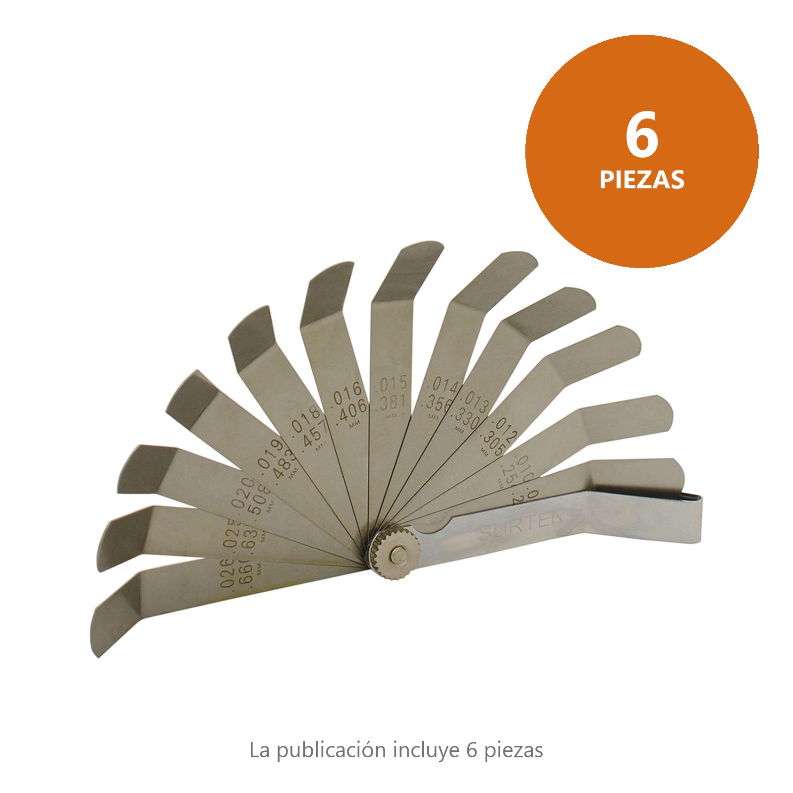 Calibrador en pulgadas 12 hojas dobladas 45° Surtek - Imagen 2