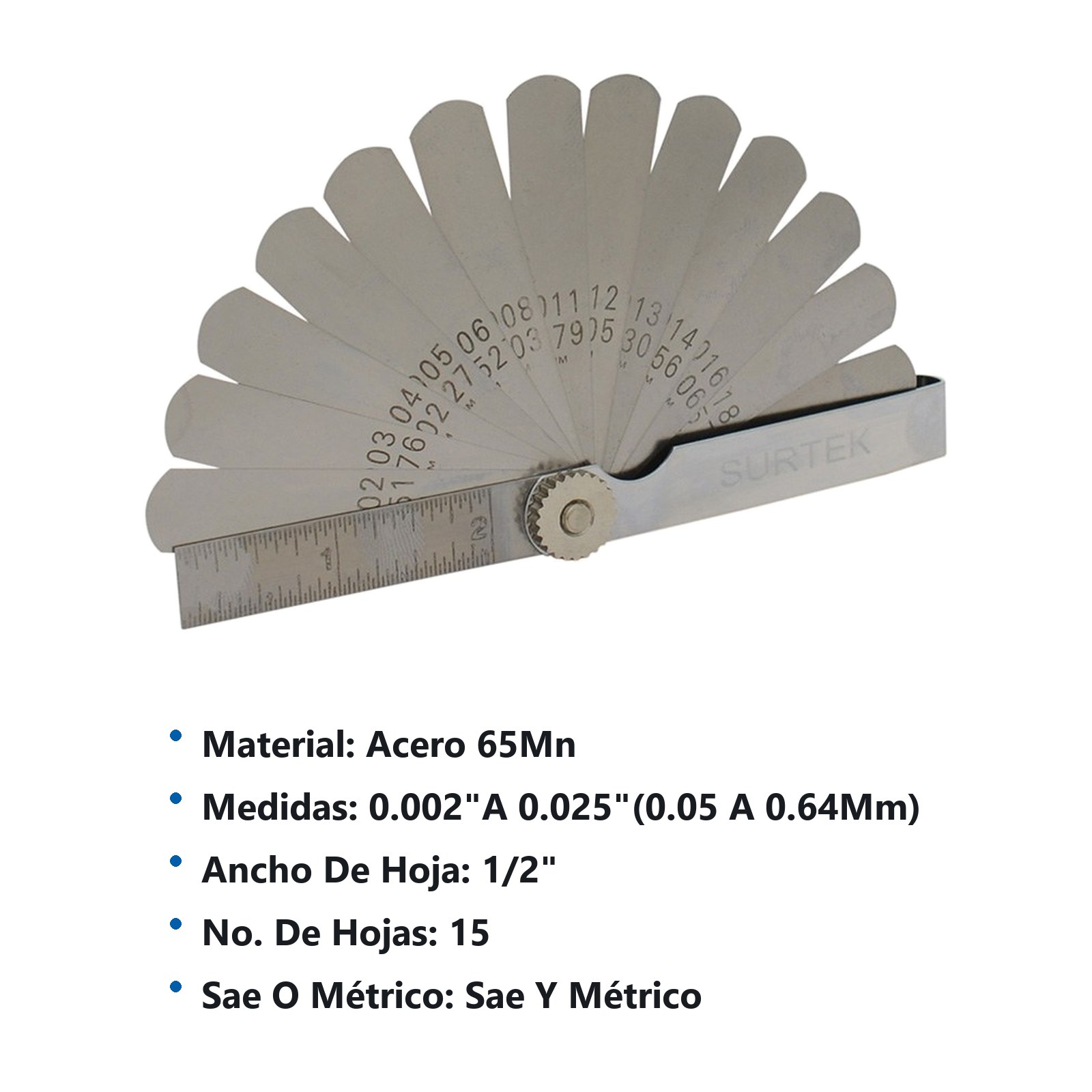 Calibrador en pulgadas y milimétricos 15 hojas Surtek - Imagen 3