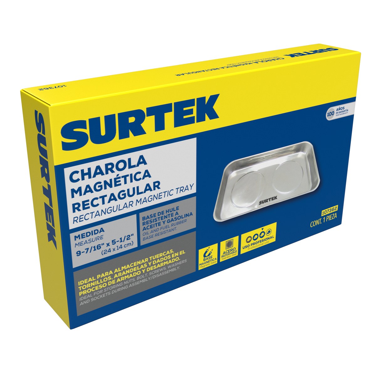 Charola magnética rectangular 24 cm x 14 cm Surtek - Imagen 2