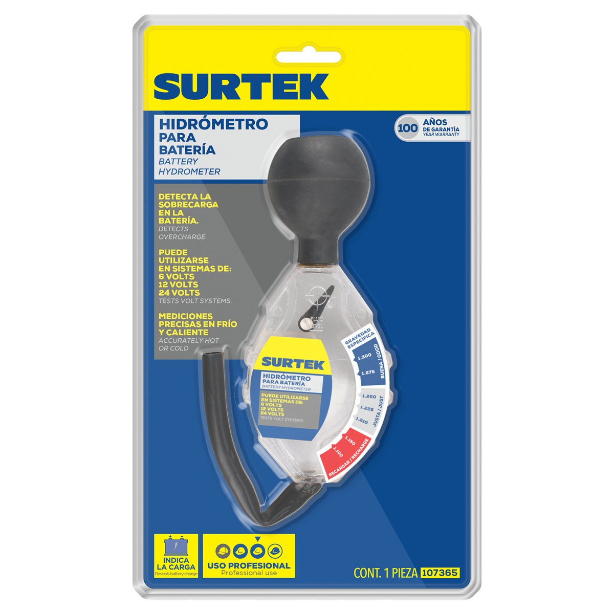Hidrómetro para batería, capacidad 1100 - 1300 g/cm2 Surtek - Imagen 2