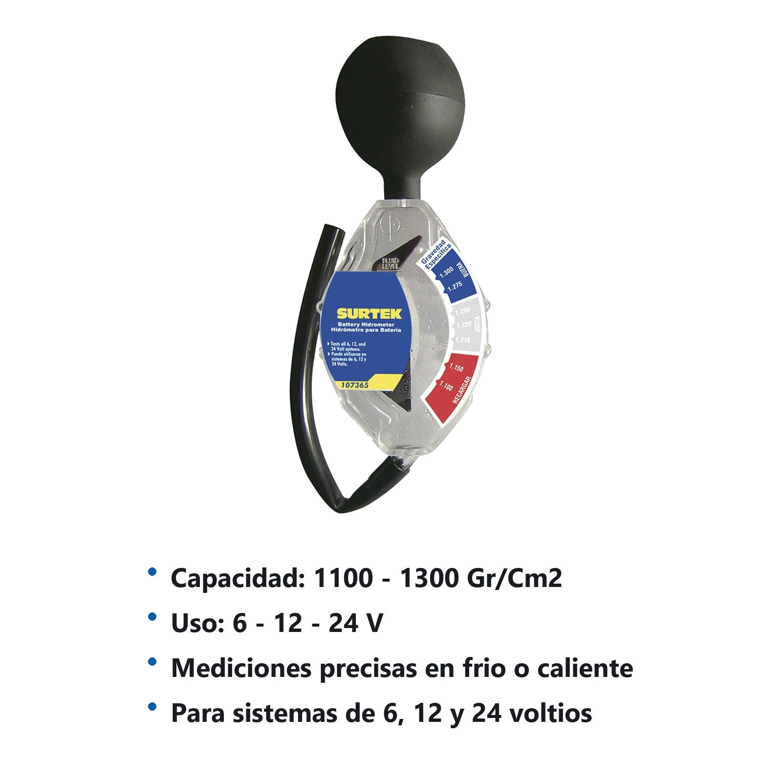 Hidrómetro para batería, capacidad 1100 - 1300 g/cm2 Surtek - Imagen 3
